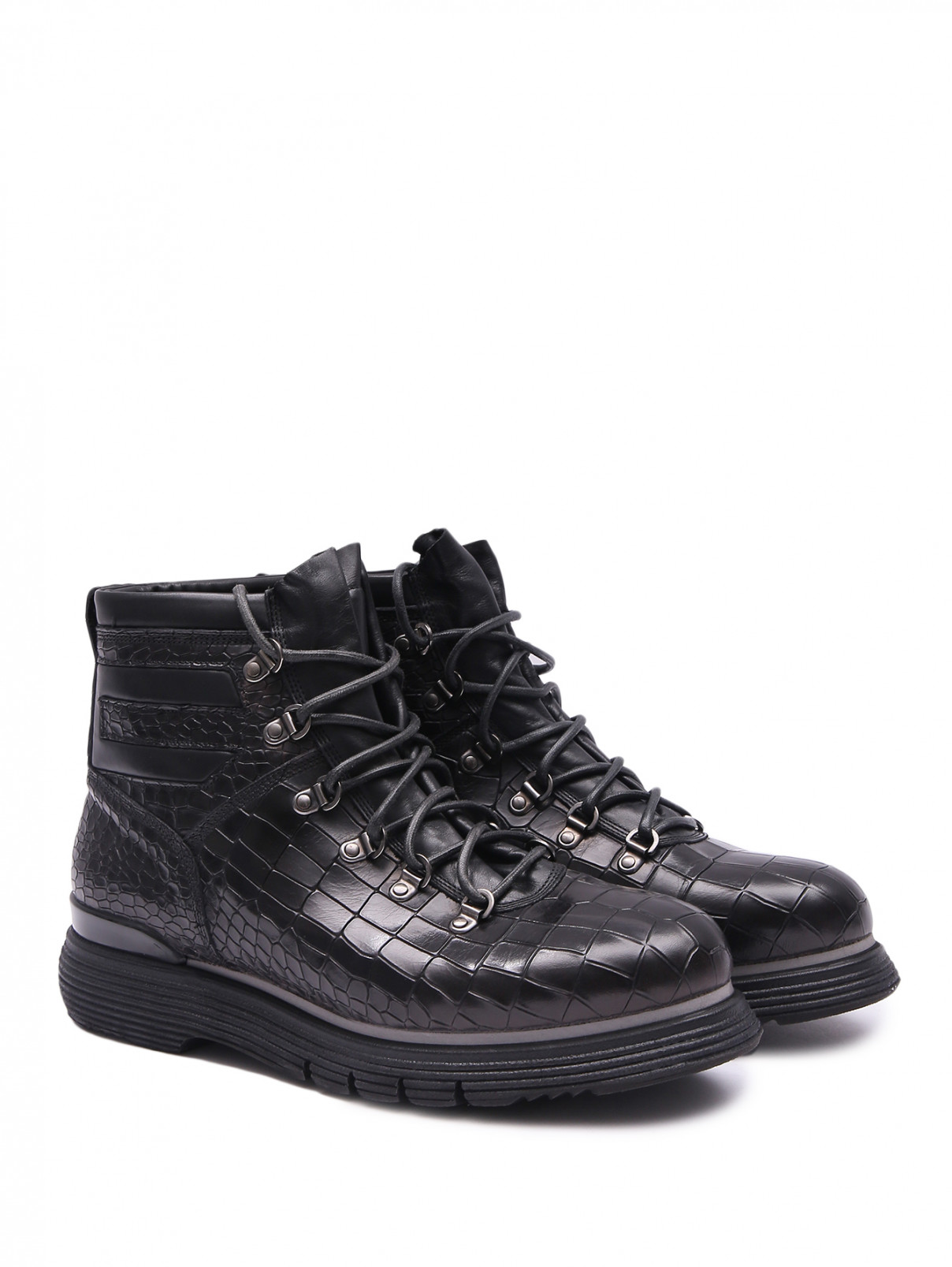 Ботинки из фактурной кожи на шнурках Franceschetti  –  Общий вид  – Цвет:  Черный