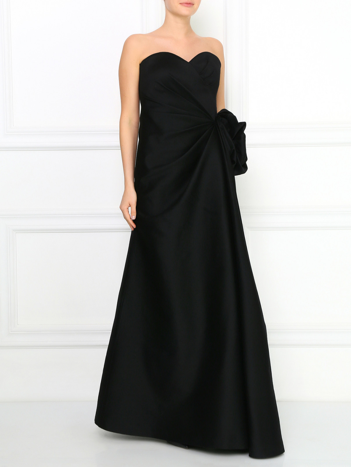 Платье-макси из шерсти и шелка с драпировкой Armani Collezioni  –  Модель Общий вид  – Цвет:  Черный