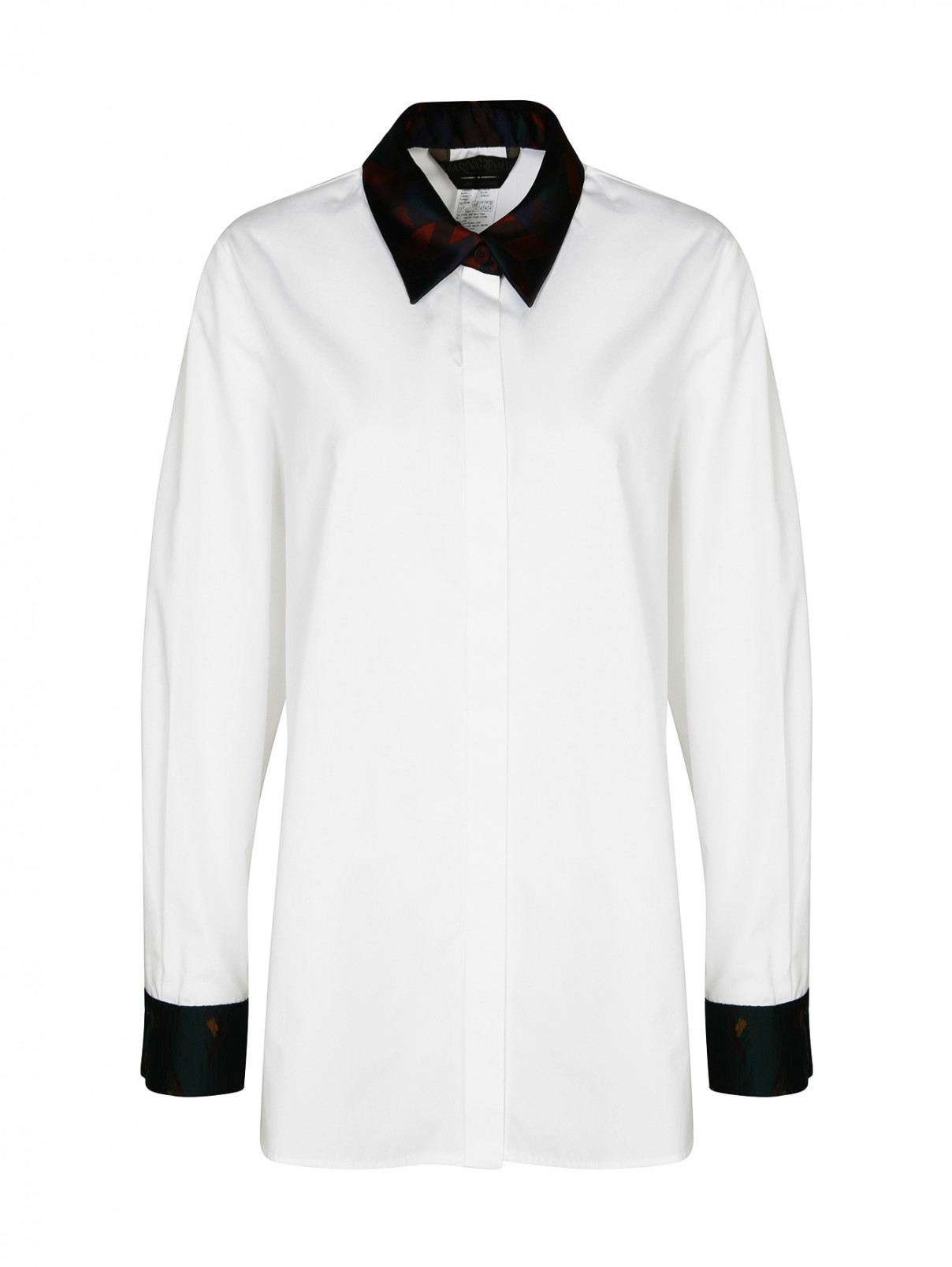 Рубашка хлопковая с контрастным воротником Marina Rinaldi  –  Общий вид  – Цвет:  Белый
