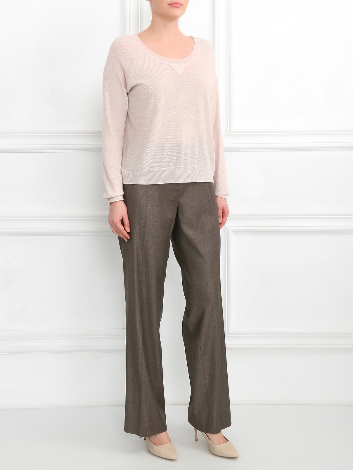 Свободные прямые брюки из смешанной шерсти Boss  –  Модель Общий вид  – Цвет:  Коричневый