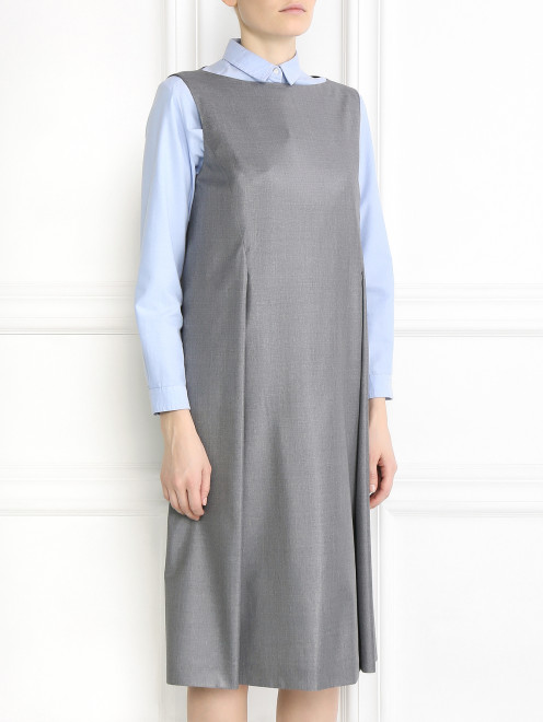 Платье-миди из шерсти с симметричными складками Jil Sander - Модель Верх-Низ