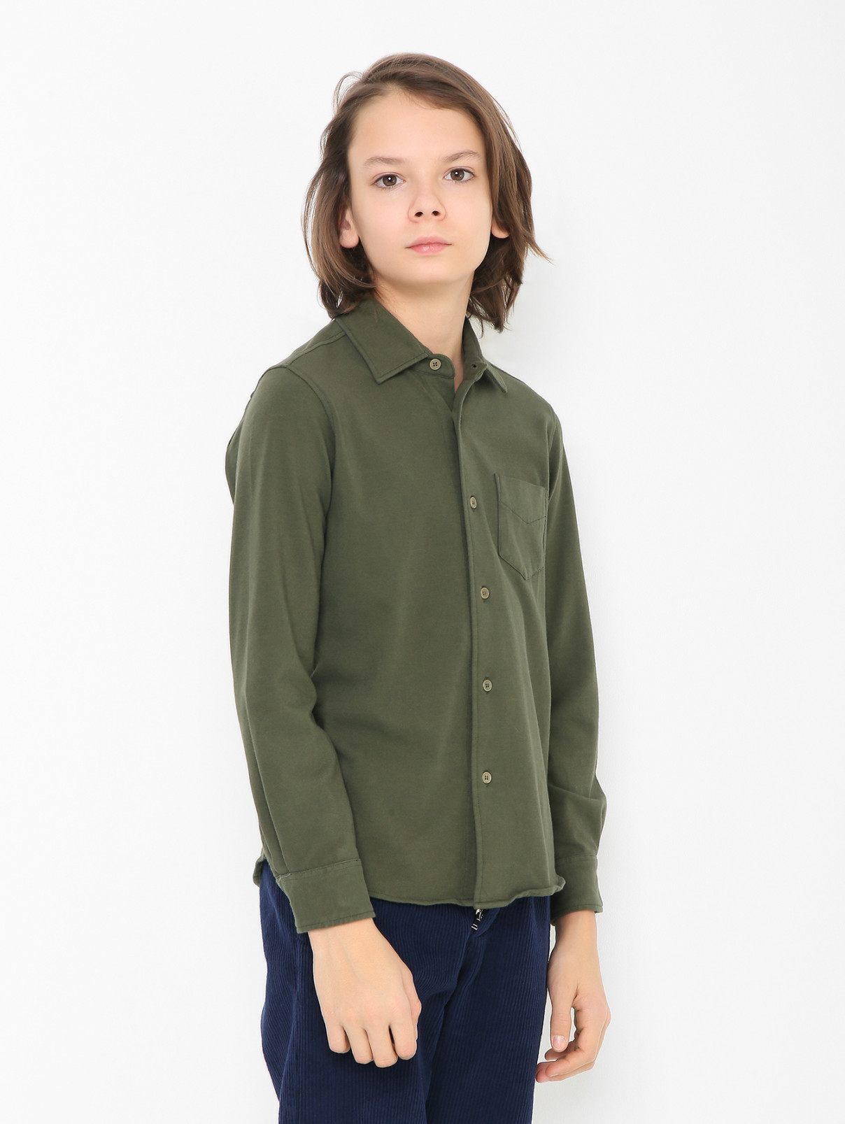 Хлопковая рубашка с карманом Aspesi  –  МодельВерхНиз  – Цвет:  Зеленый