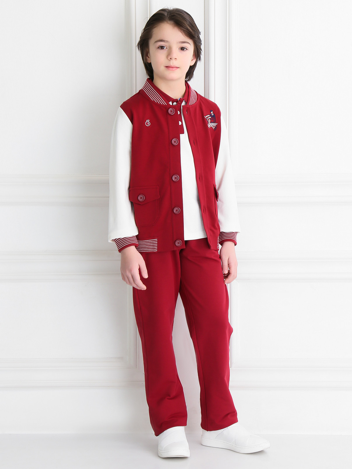 Толстовка с контрастными вставками и вышивкой BOSCO  –  Модель Общий вид  – Цвет:  Красный