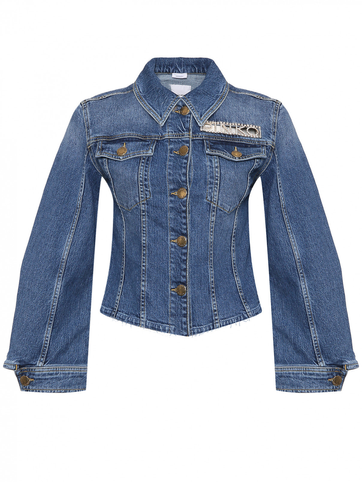 Укороченная джинсовая куртка PINKO  –  Общий вид  – Цвет:  Синий