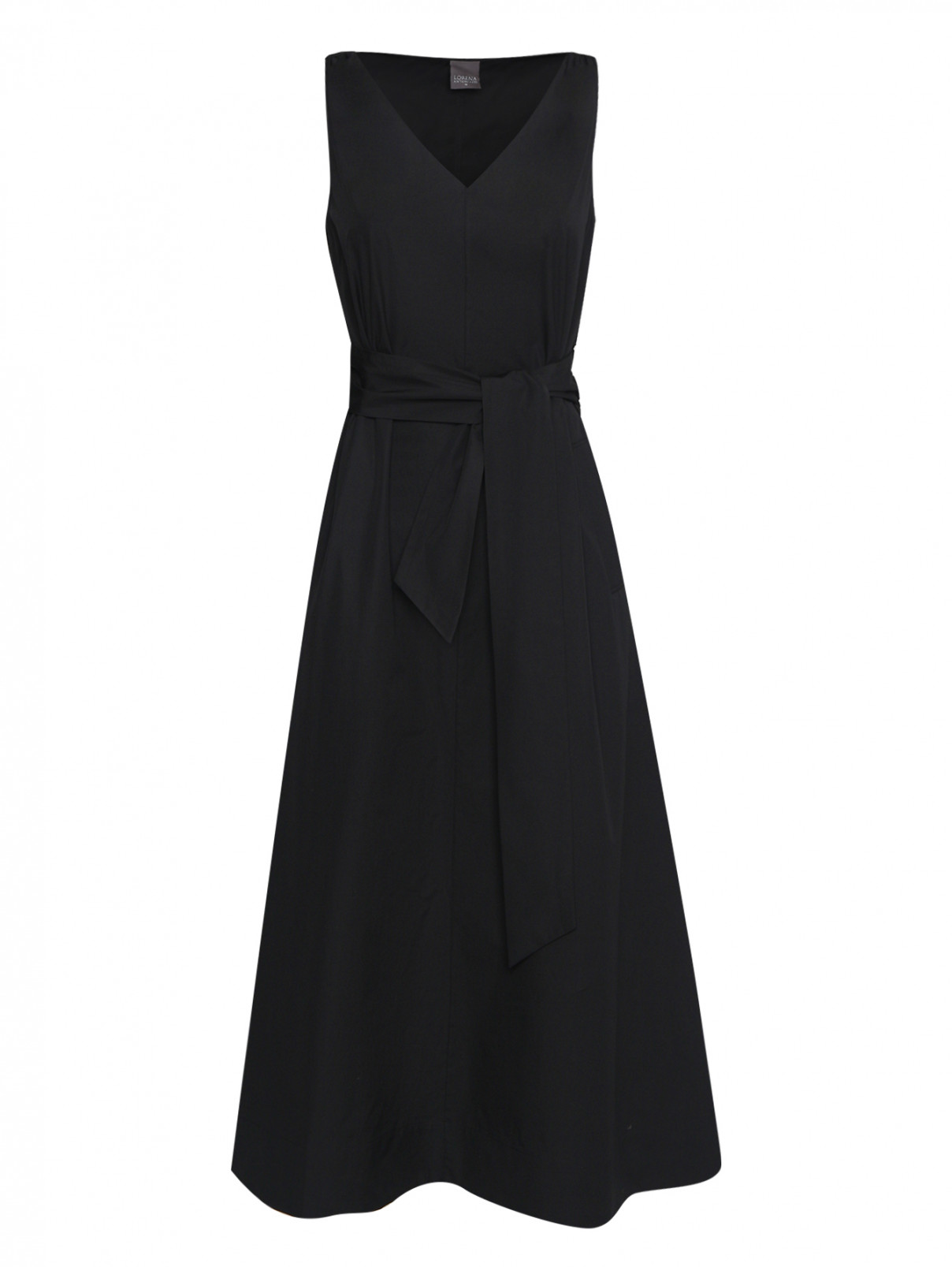 Платье из хлопка с поясом Lorena Antoniazzi  –  Общий вид  – Цвет:  Черный