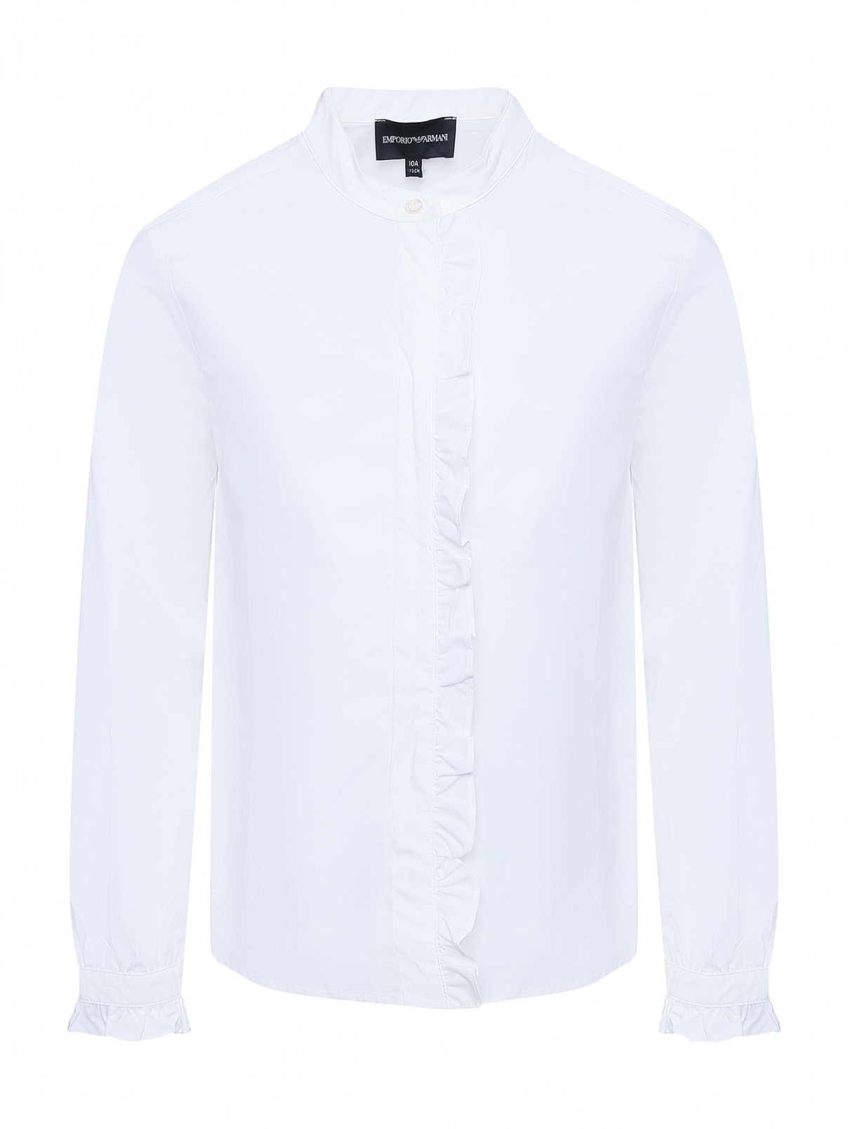 Блуза из хлопка с оборкой на планке Emporio Armani  –  Общий вид  – Цвет:  Белый