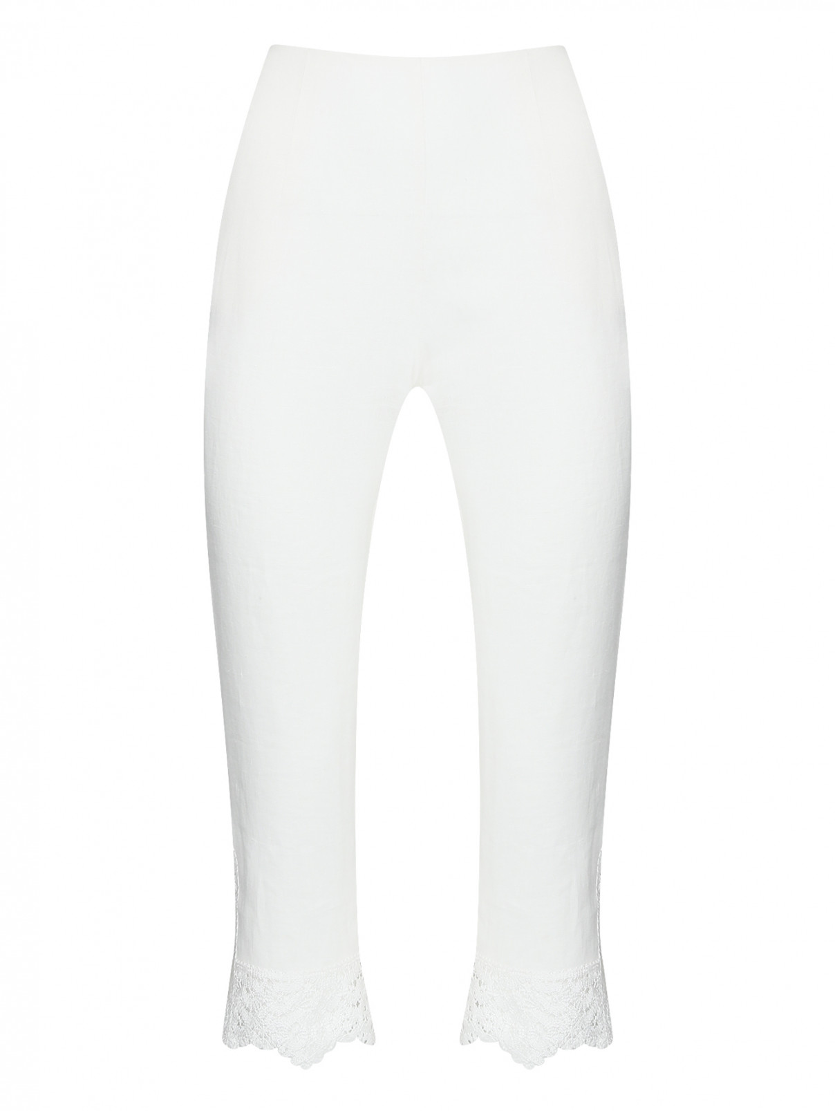 Укороченные брюки из льна с кружевной отделкой Ermanno Scervino  –  Общий вид  – Цвет:  Белый