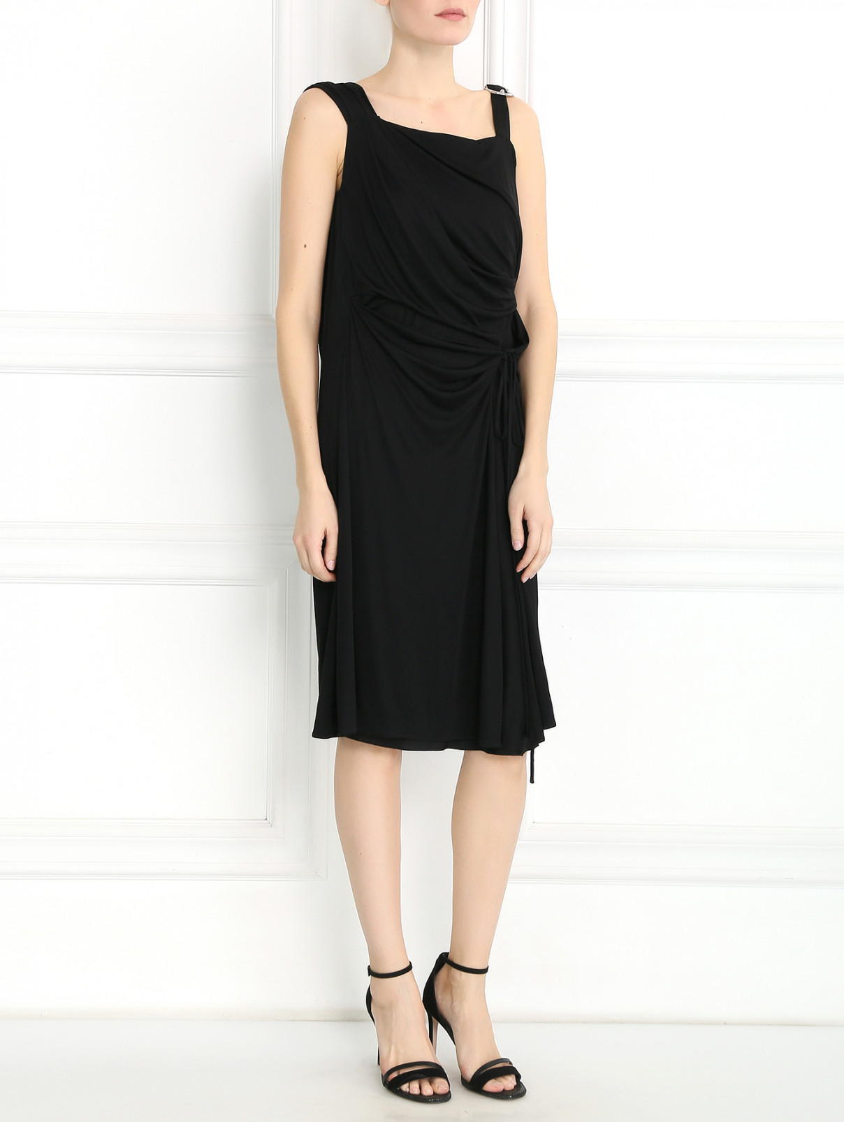 Платье-миди из шелка Alberta Ferretti  –  Модель Общий вид  – Цвет:  Черный