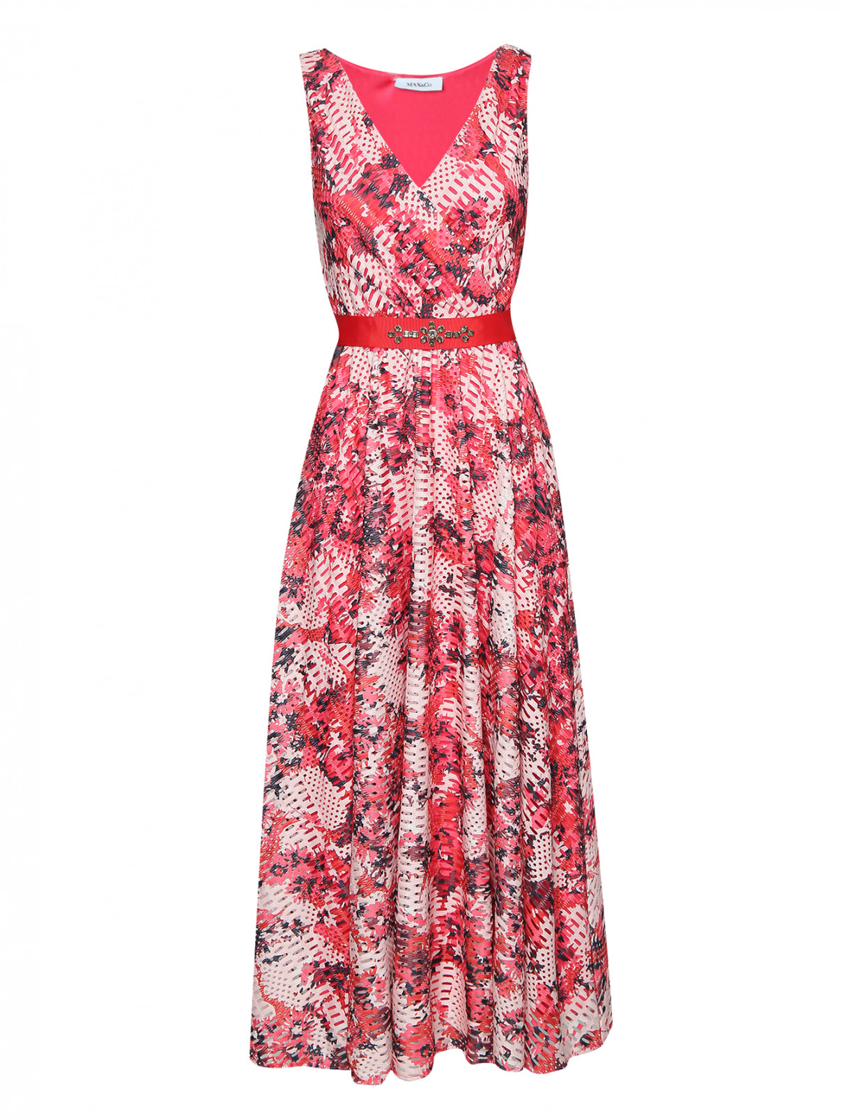 Платье-макси с узором и декоративным поясом Max&Co  –  Общий вид  – Цвет:  Красный