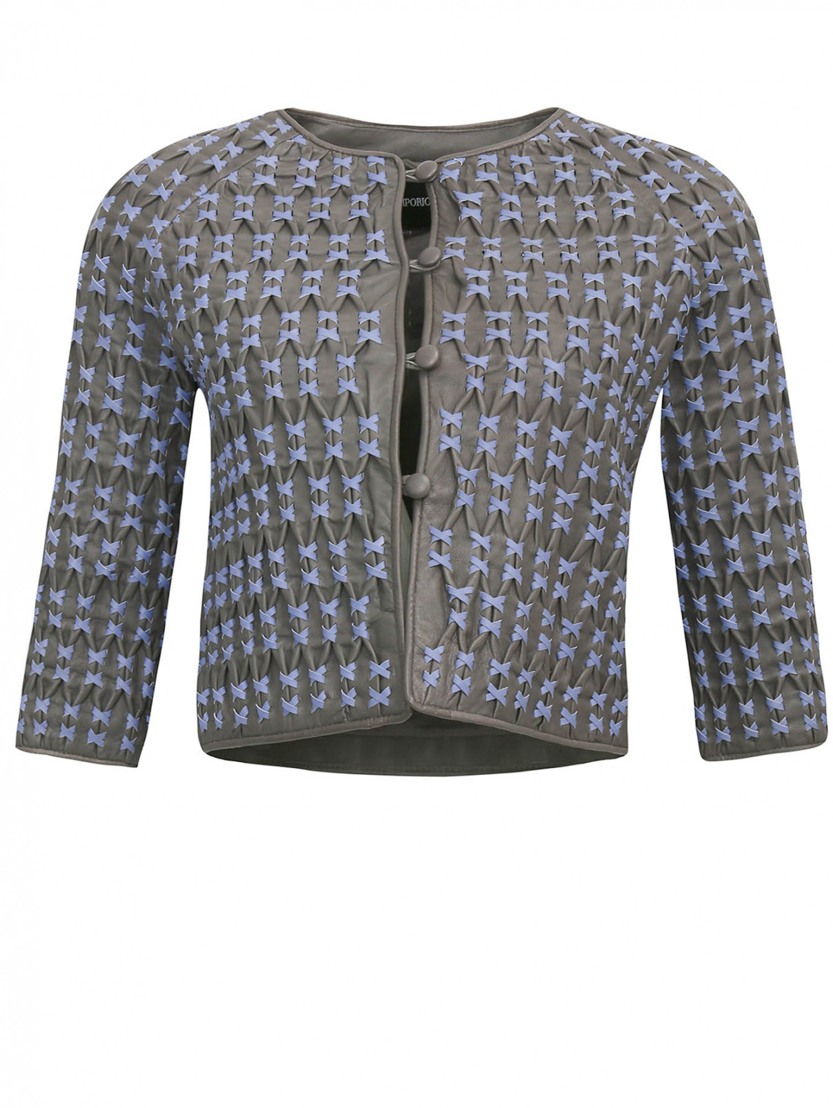 Укороченная куртка из кожи Emporio Armani  –  Общий вид  – Цвет:  Серый