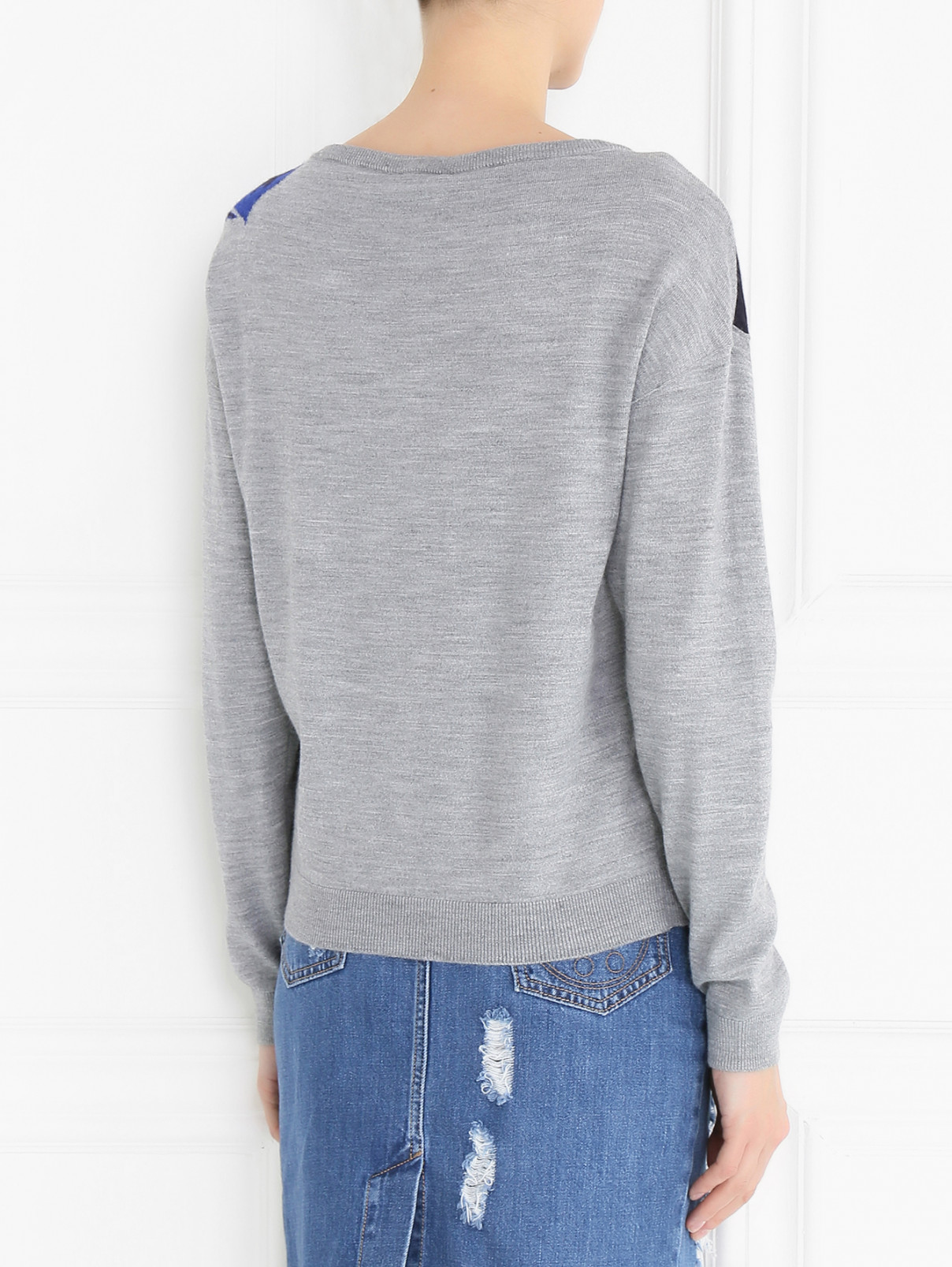 Джемпер с длинным рукавом и контрастным принтом Armani Jeans  –  Модель Верх-Низ1  – Цвет:  Серый