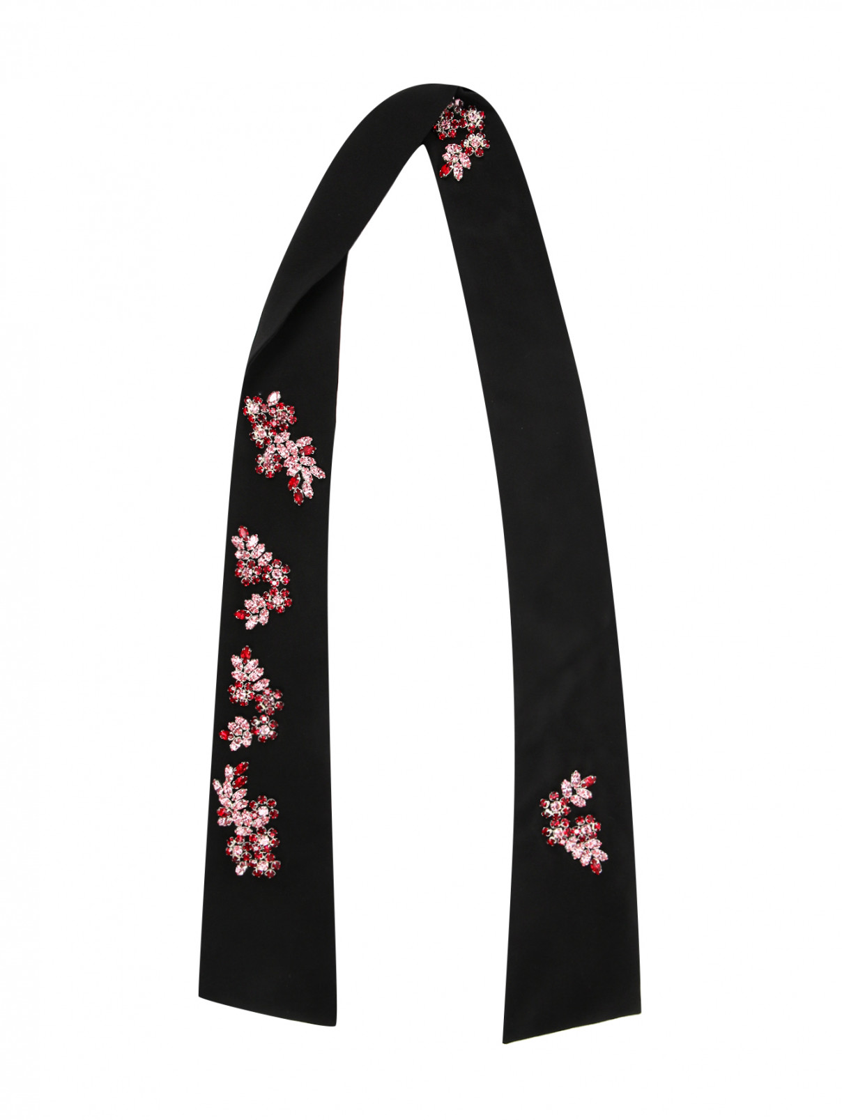 Узкий шарф из шелка с декором Ermanno Scervino  –  Общий вид  – Цвет:  Черный