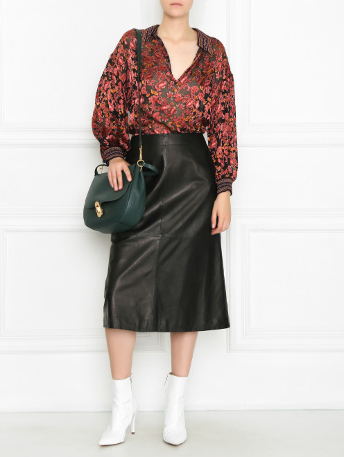 Блуза из смесового шелка с набивным цветочным узором Alice+Olivia - МодельОбщийВид