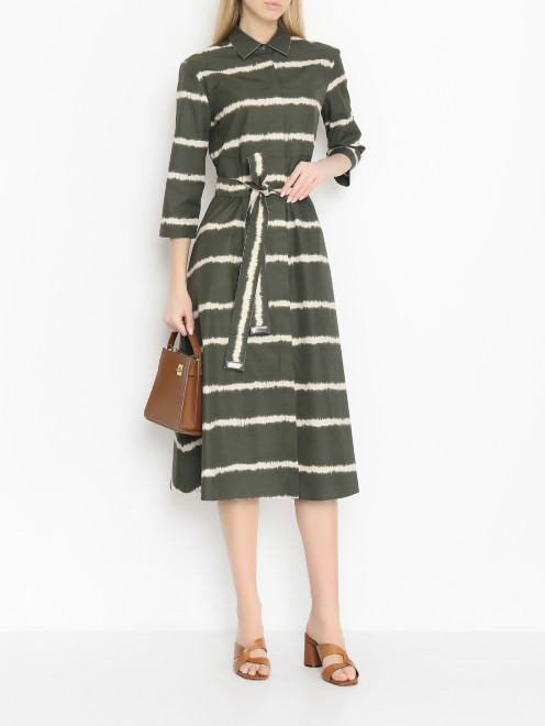 Платье из хлопка с узором и поясом Max Mara - МодельОбщийВид