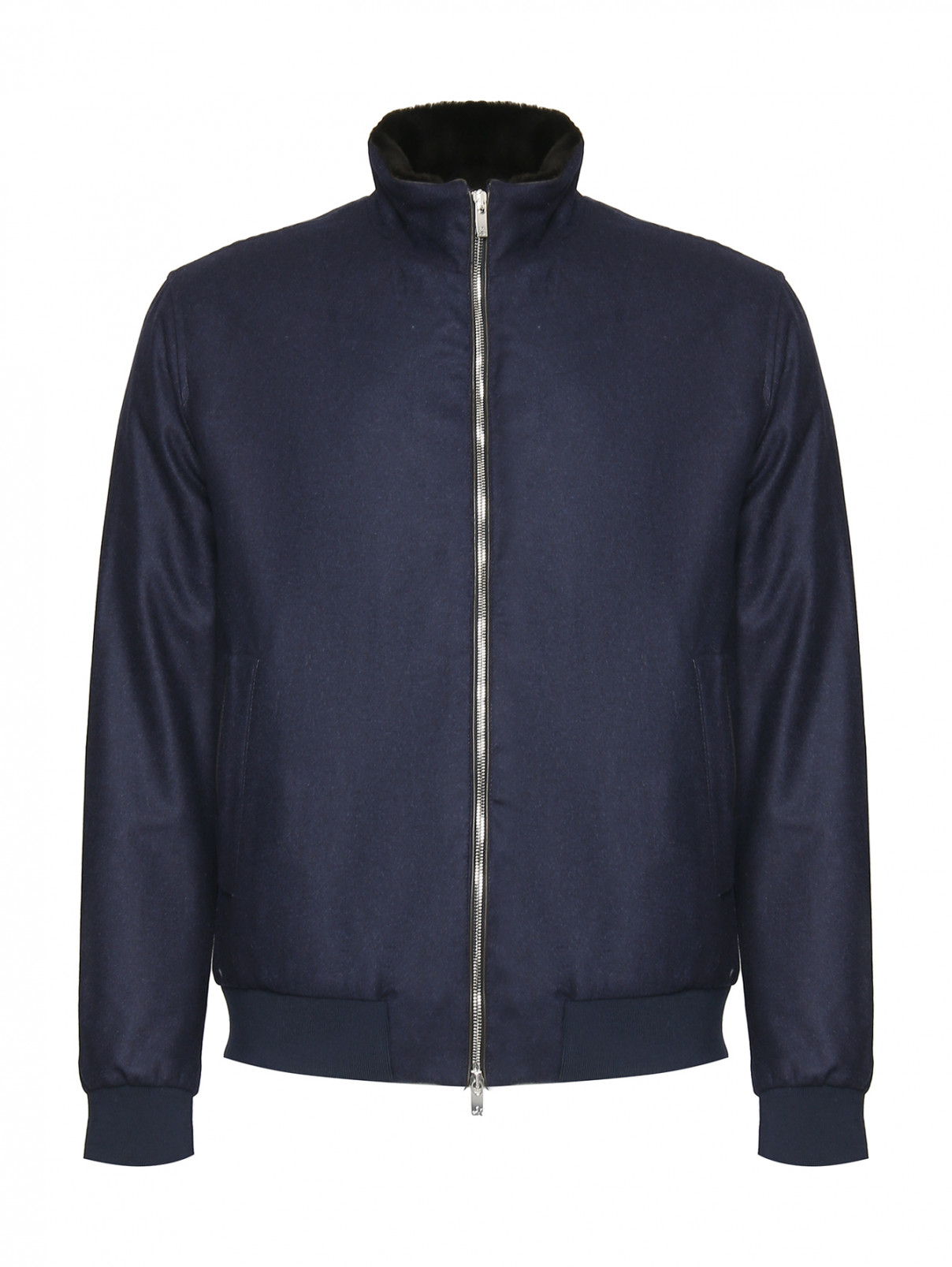 Утепленная куртка из шерсти с меховым воротником Tombolini  –  Общий вид  – Цвет:  Синий