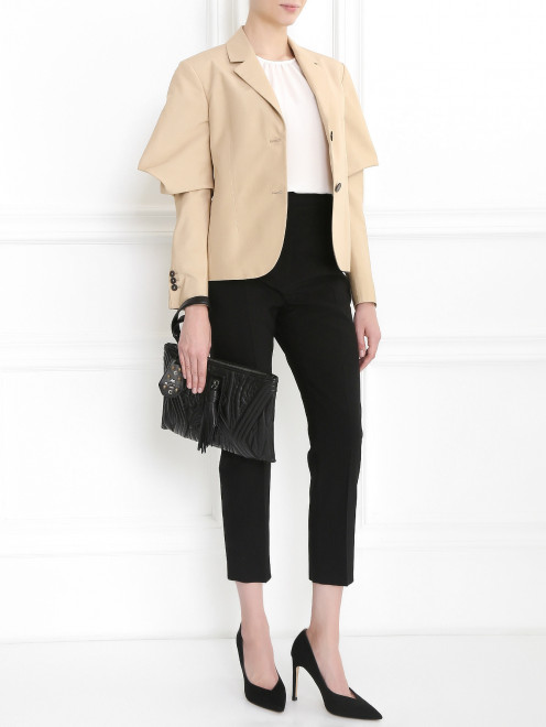 Укороченный пиджак из шелка с объемными рукавами Jil Sander - Модель Общий вид