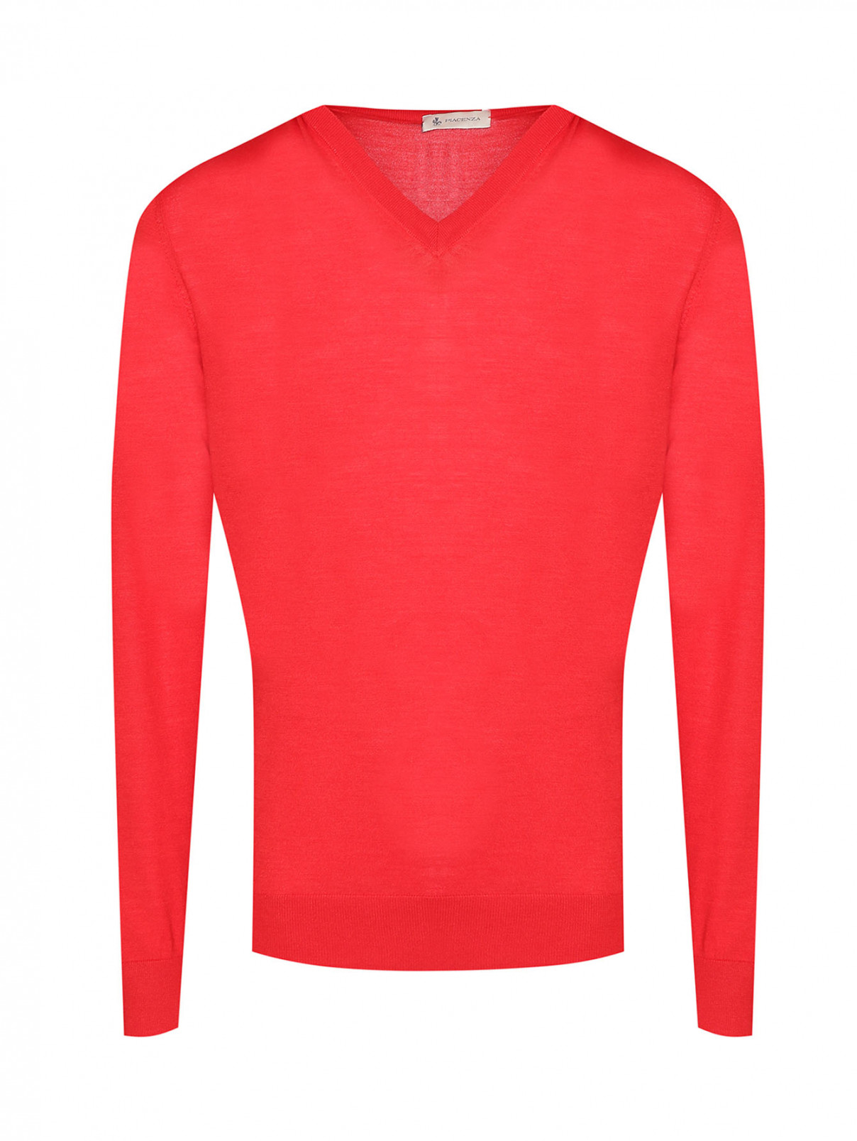 Джемпер из шерсти и шелка с V-образным вырезом Piacenza Cashmere  –  Общий вид  – Цвет:  Красный