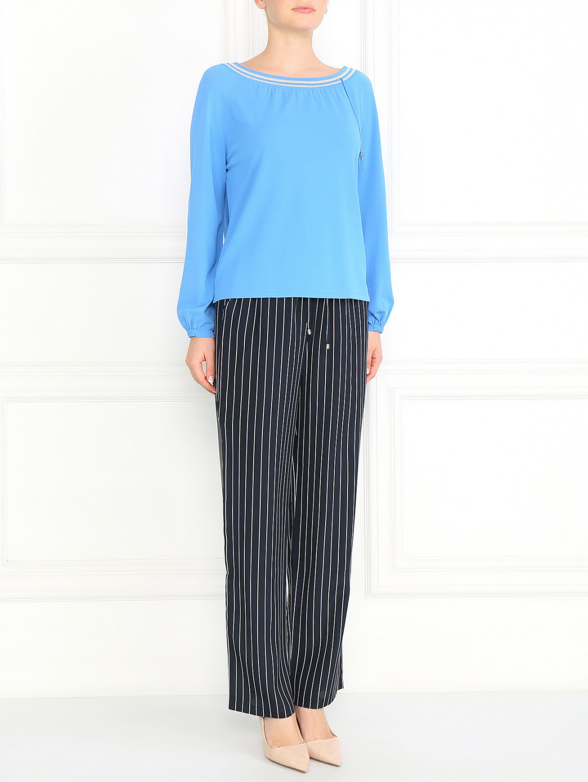 Блуза с круглым вырезом и контрастными вставками Max Mara  –  Модель Общий вид  – Цвет:  Синий
