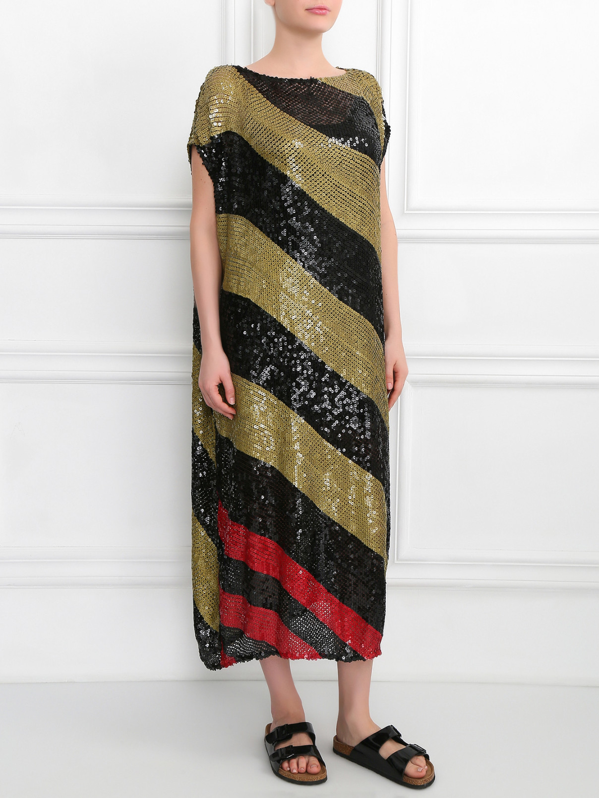 Платье-макси декорированное пайетками Sonia Rykiel  –  Модель Общий вид  – Цвет:  Черный
