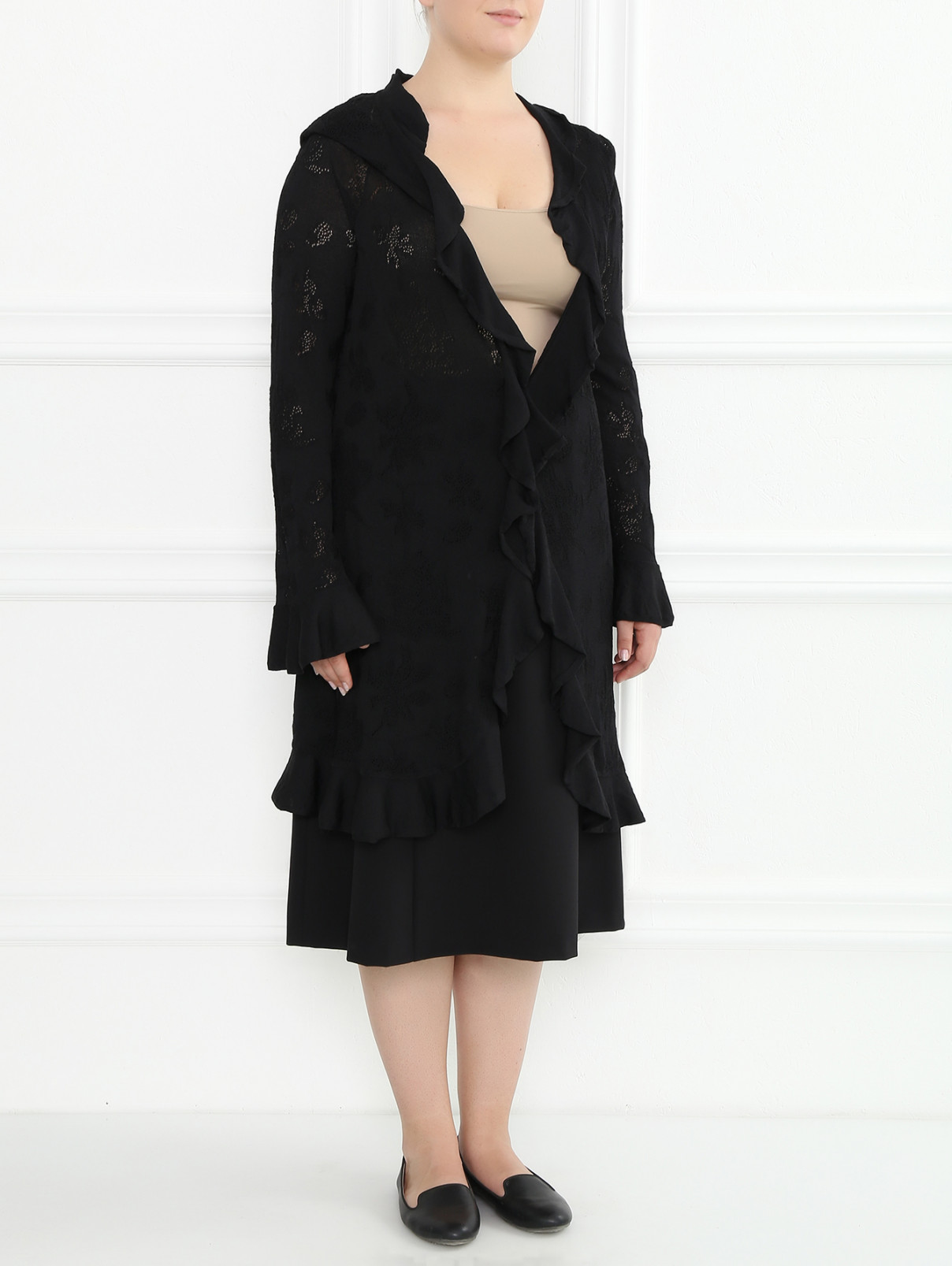Кардиган из кружевной ткани Marina Rinaldi  –  Модель Общий вид  – Цвет:  Черный