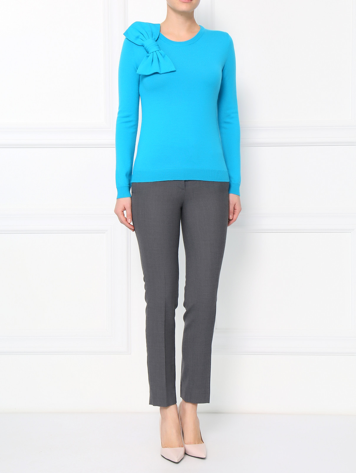 Зауженные брюки из шерсти Moschino Boutique  –  Модель Общий вид  – Цвет:  Серый