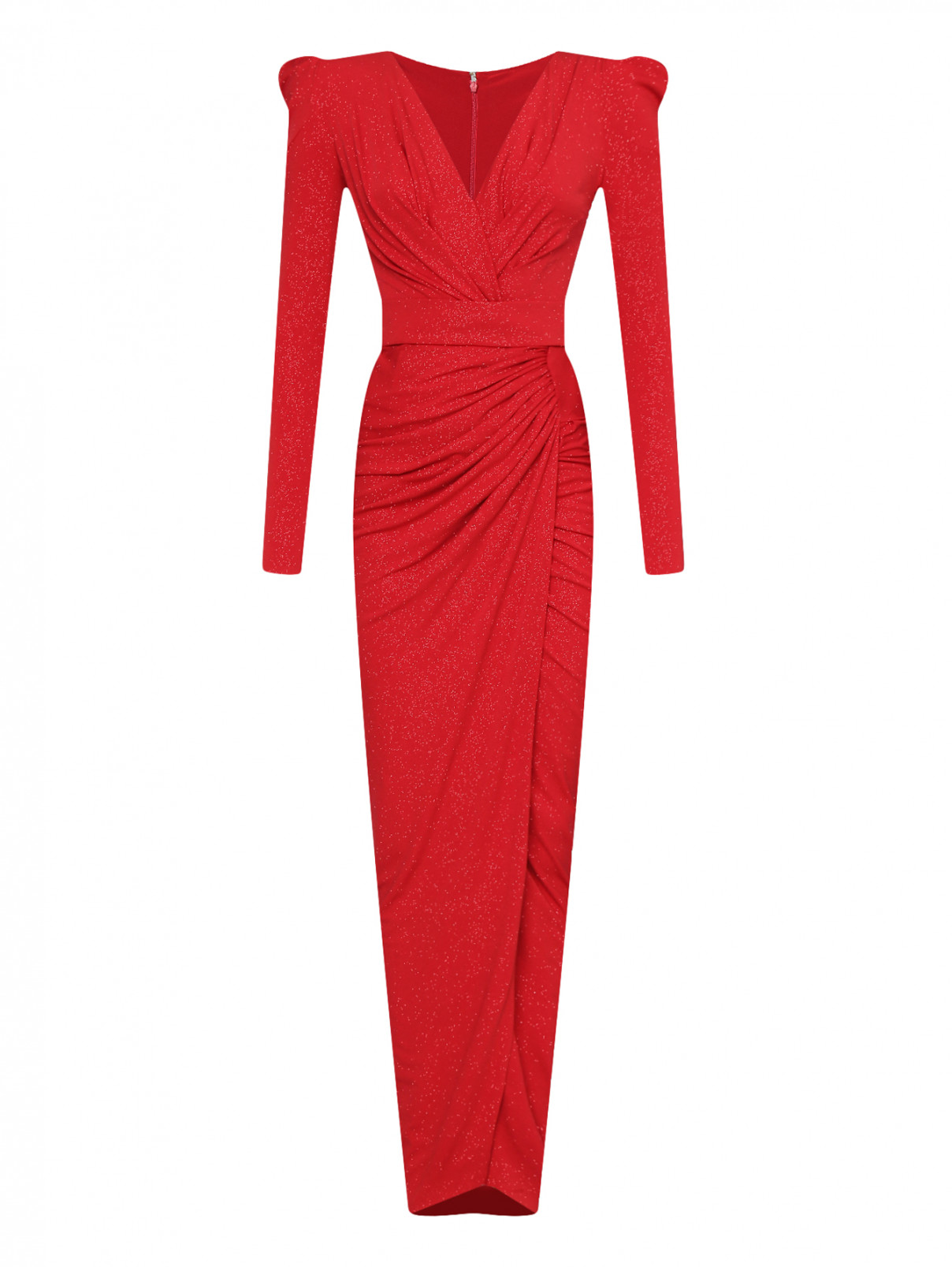 Платье из блестящей ткани со сборкой Rhea Costa  –  Общий вид  – Цвет:  Красный