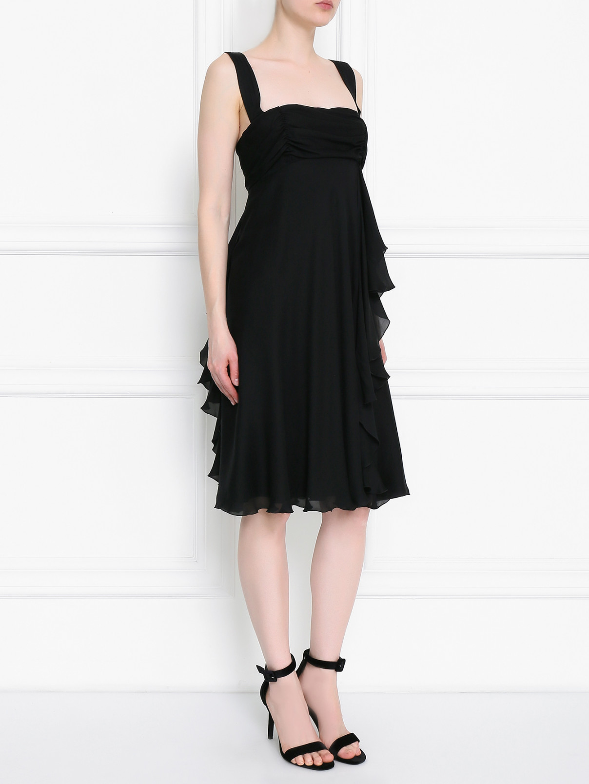 Платье-мини из шелка с воланом La Perla  –  Модель Общий вид  – Цвет:  Черный