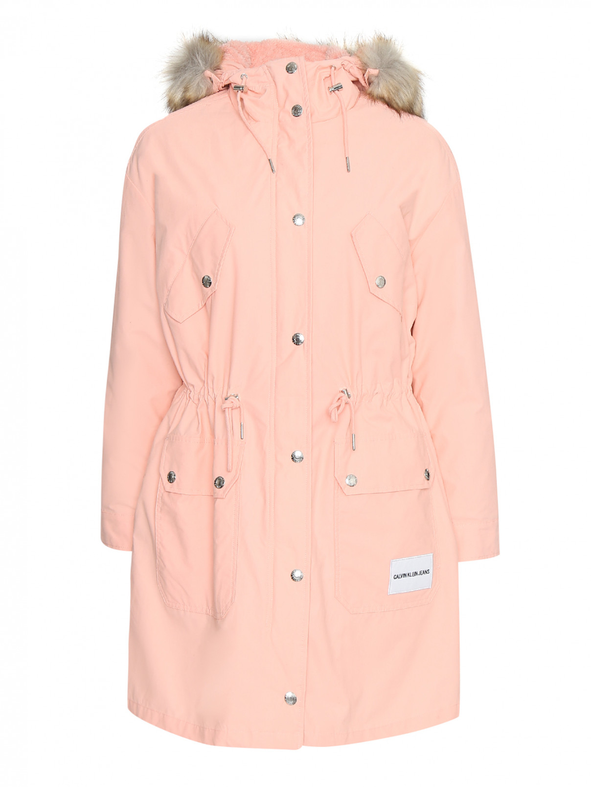 Парка с капюшоном, на молнии и кнопках Calvin Klein  –  Общий вид  – Цвет:  Розовый