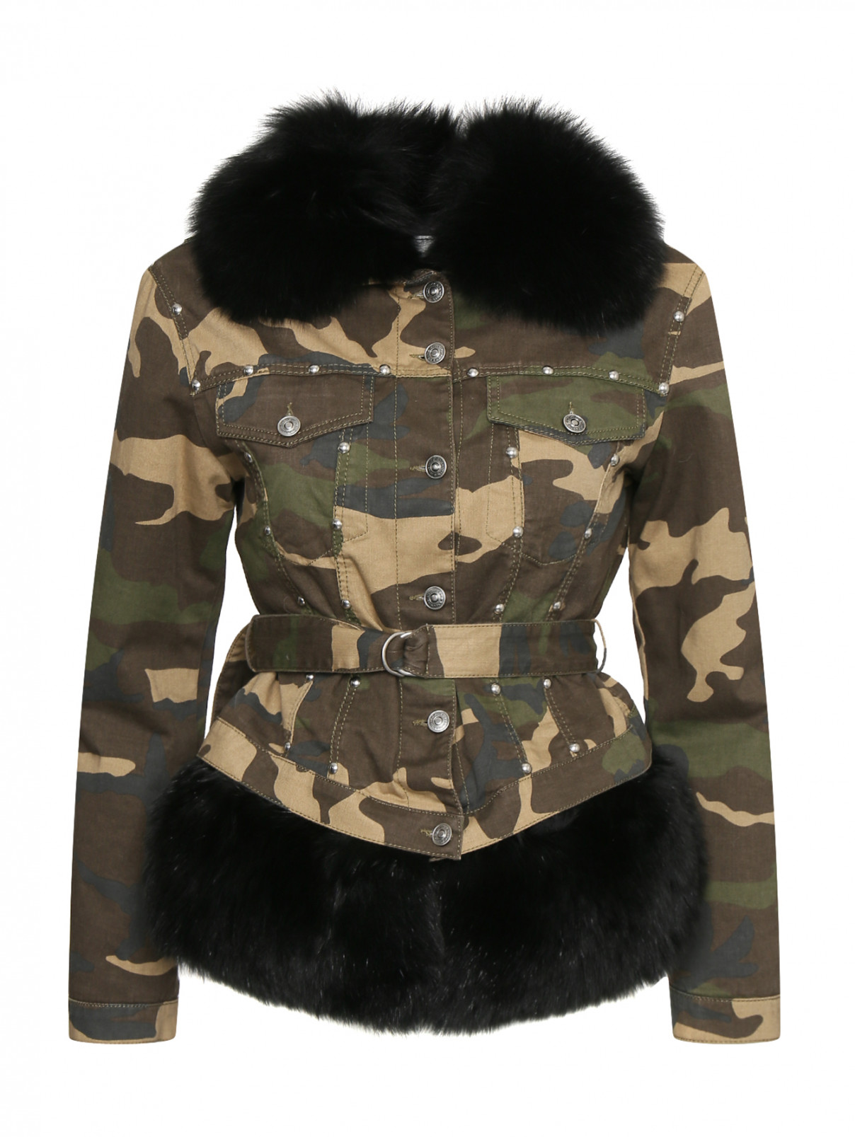 Куртка из хлопка с утеплением из меха лисы Ermanno Scervino  –  Общий вид  – Цвет:  Зеленый