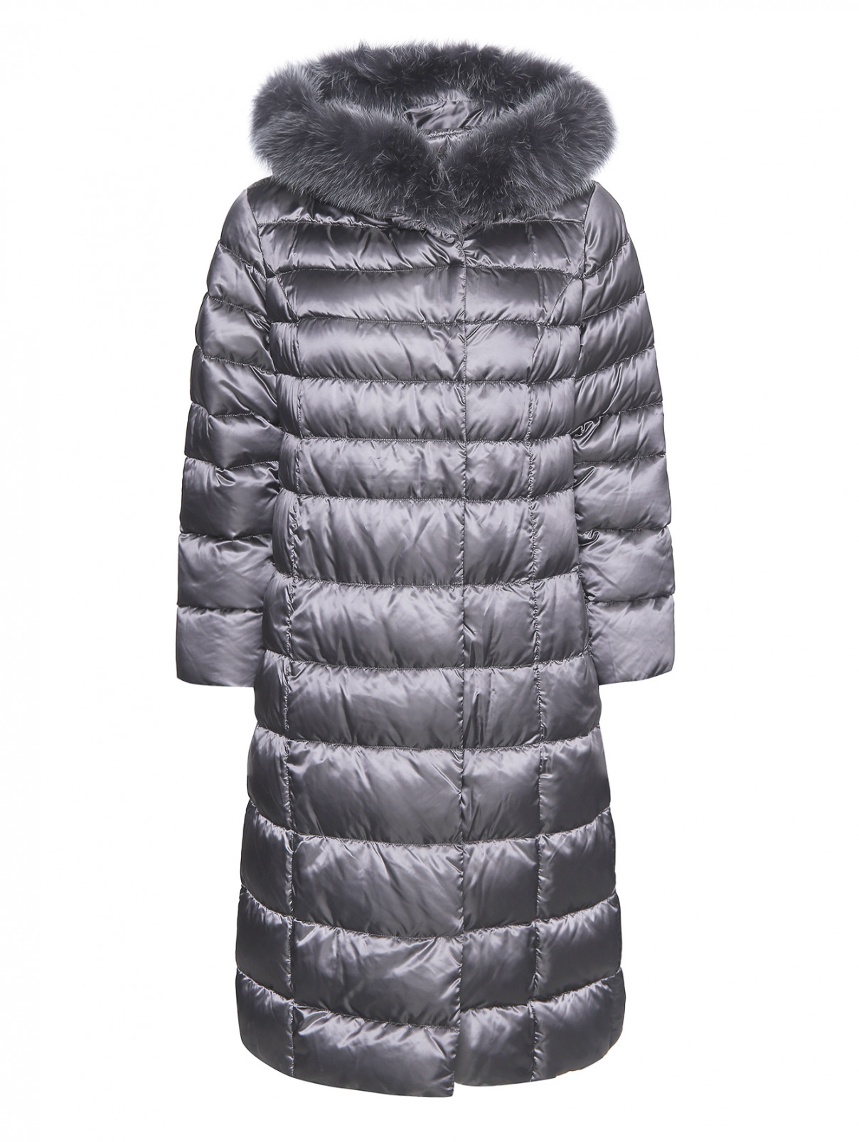 Куртка удлиненная с мехом лисы Marina Rinaldi  –  Общий вид  – Цвет:  Серый