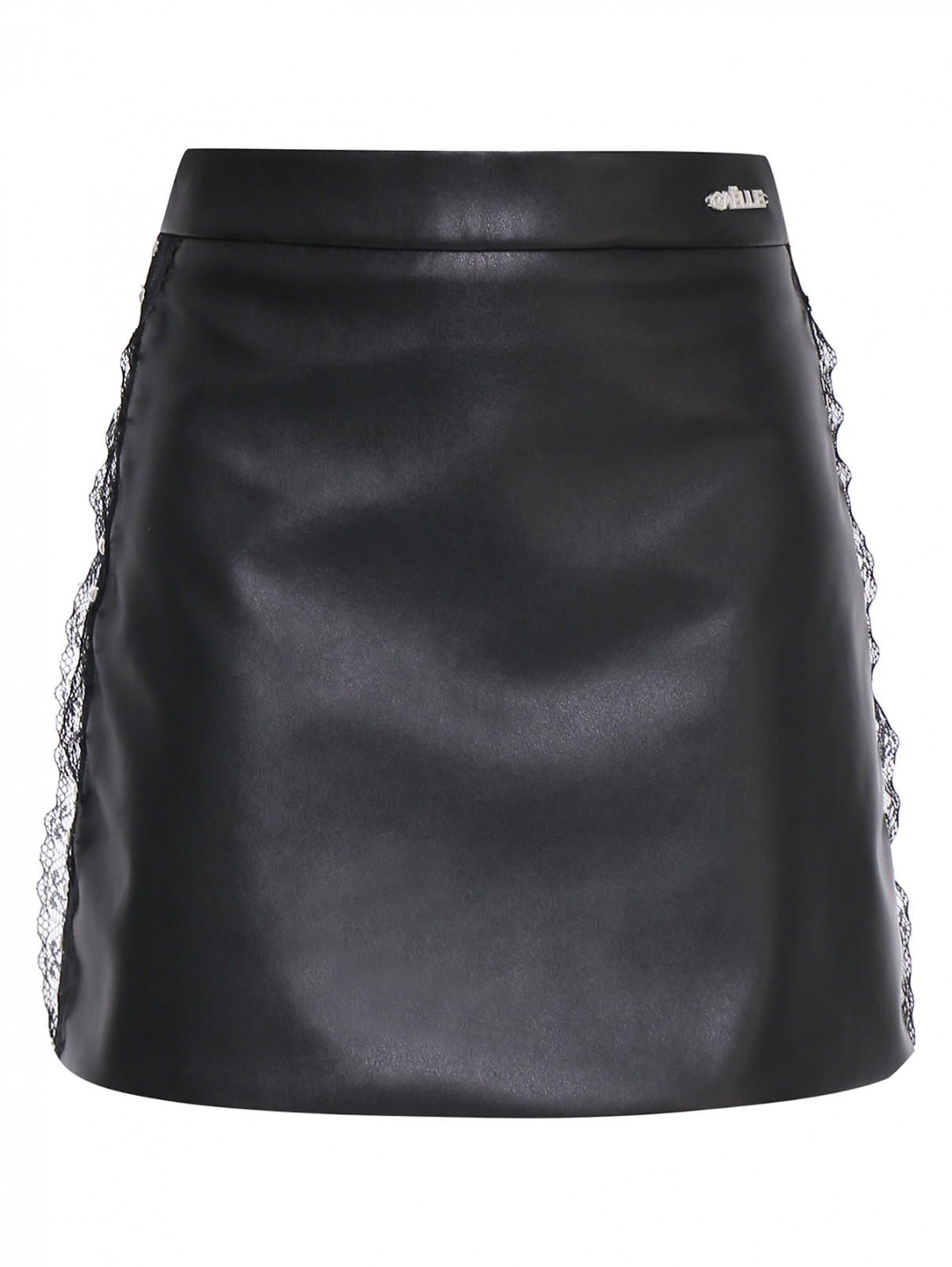 Мини-юбка с кружевом и металлическим декором Gaelle  –  Общий вид  – Цвет:  Черный