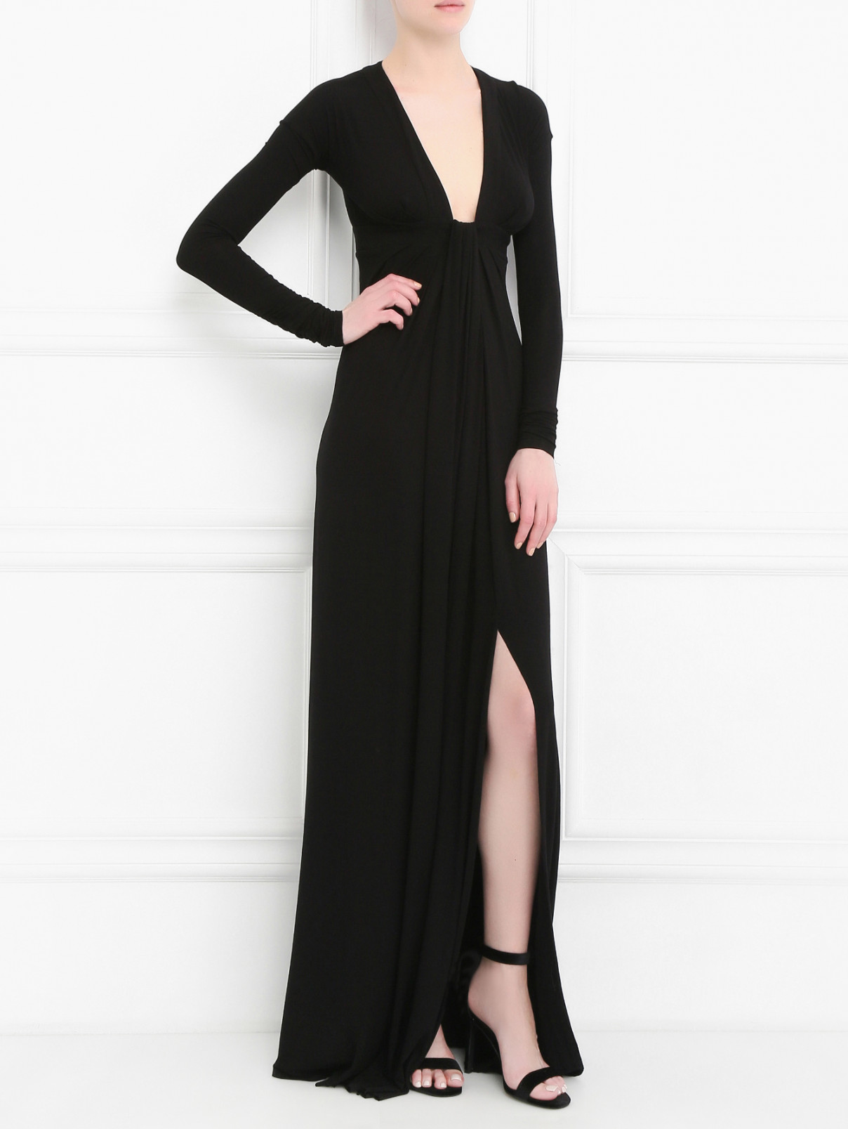 Платье-макси с V-образным вырезом Pierre Balmain  –  Модель Общий вид  – Цвет:  Черный
