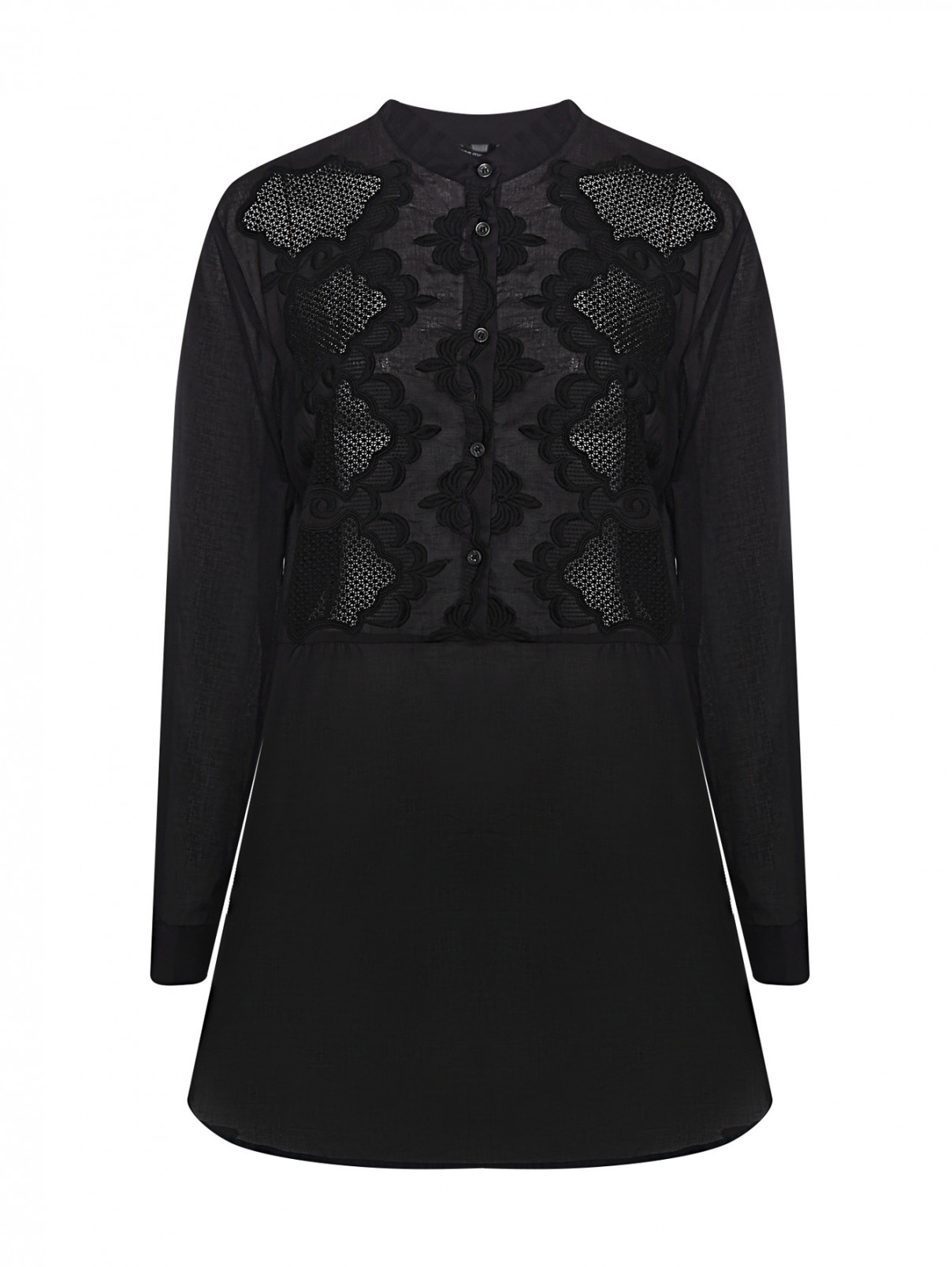 Блуза свободного кроя с вышивкой Elena Miro  –  Общий вид  – Цвет:  Черный