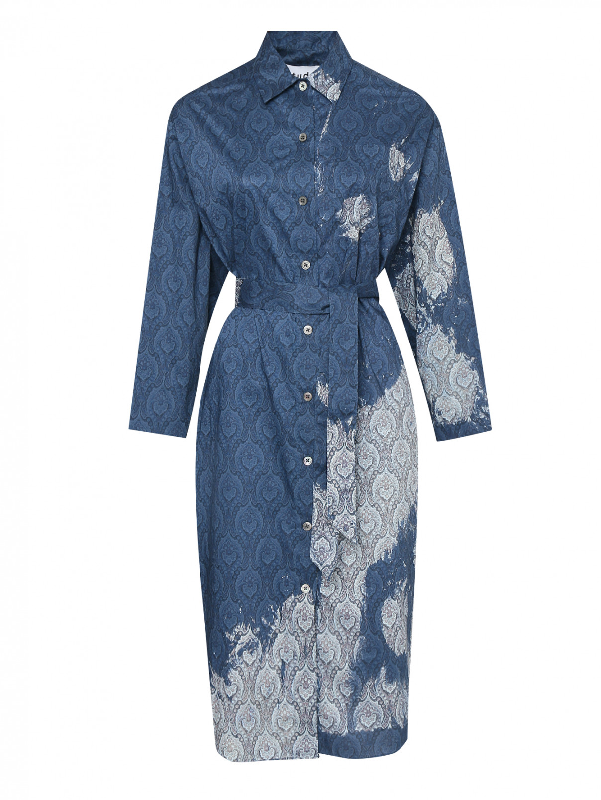 Платье хлопковое с узором пейсли Etudes  –  Общий вид  – Цвет:  Синий