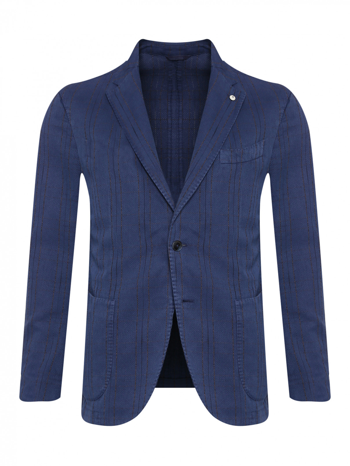 Пиджак из хлопка и льна с узором L.B.M.  –  Общий вид  – Цвет:  Синий