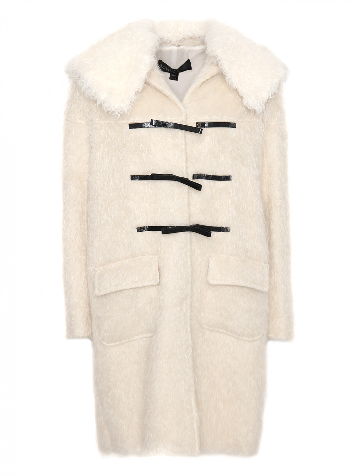 Пальто из мохера и шерси с меховым воротником Giambattista Valli  –  Общий вид  – Цвет:  Белый