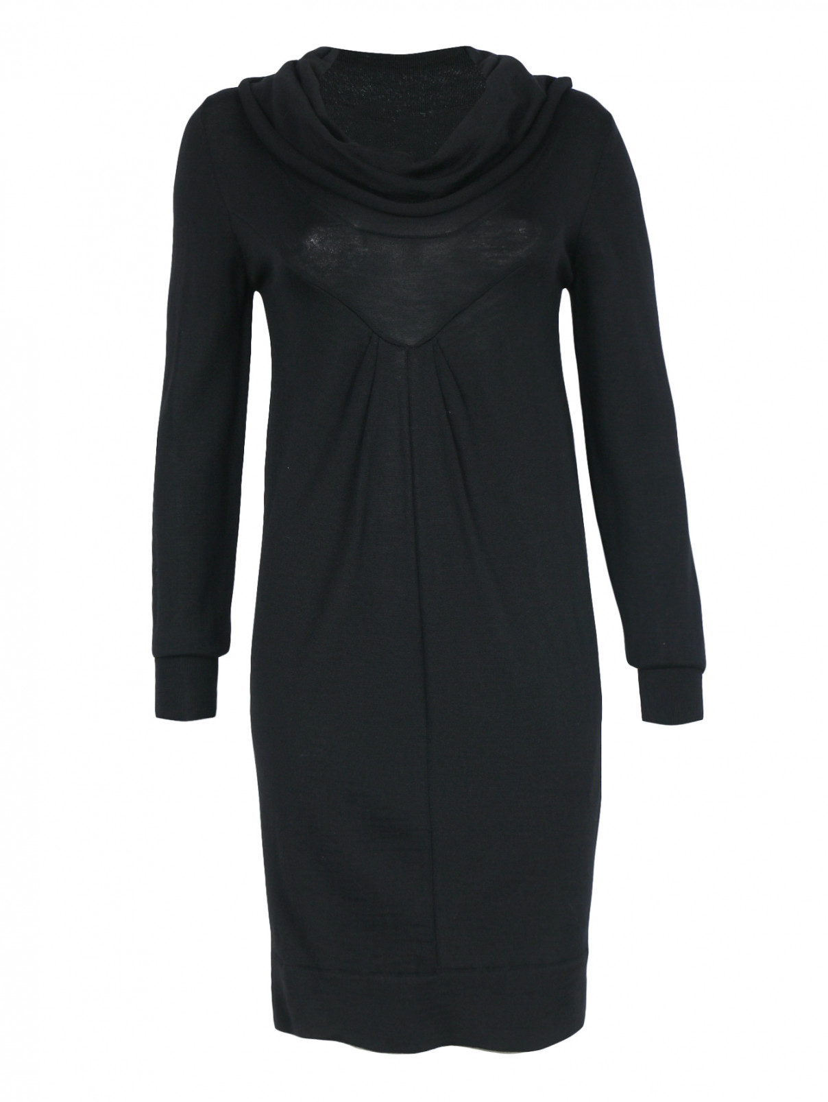 Платье-мини из шерсти с объемным воротом La Perla  –  Общий вид  – Цвет:  Черный