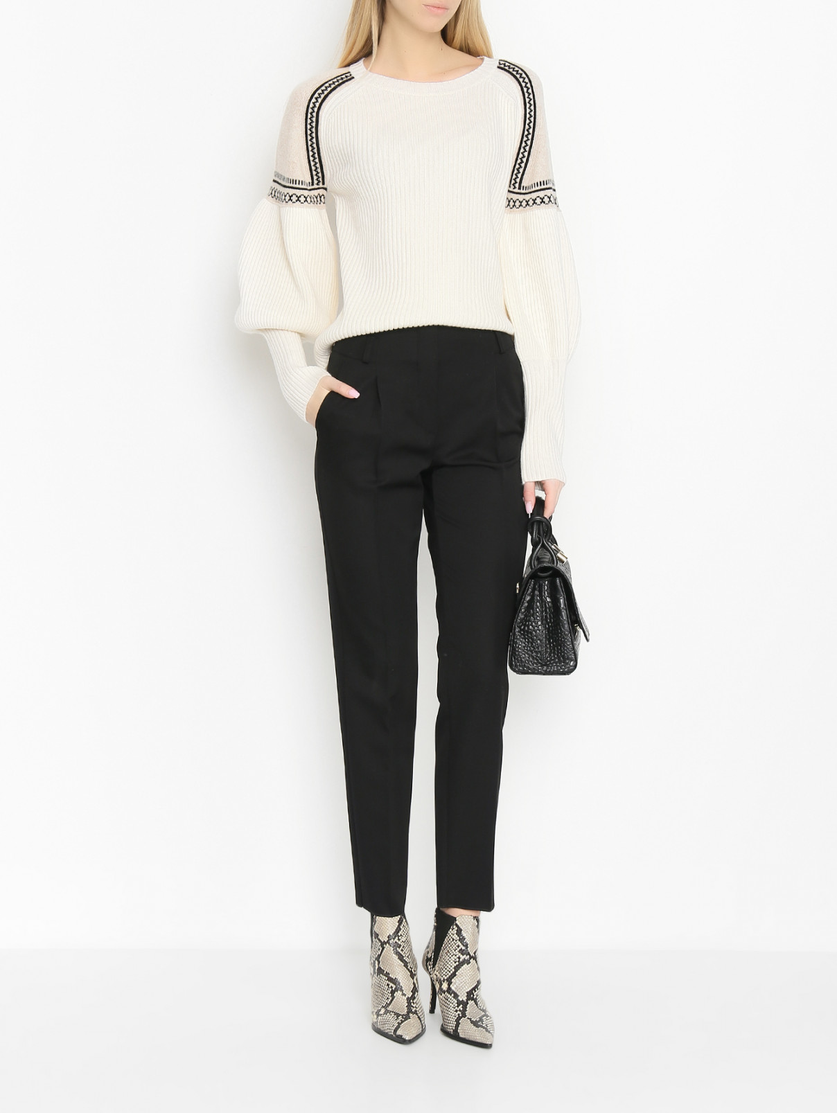 Укороченные брюки из шерсти Max Mara  –  МодельОбщийВид  – Цвет:  Черный