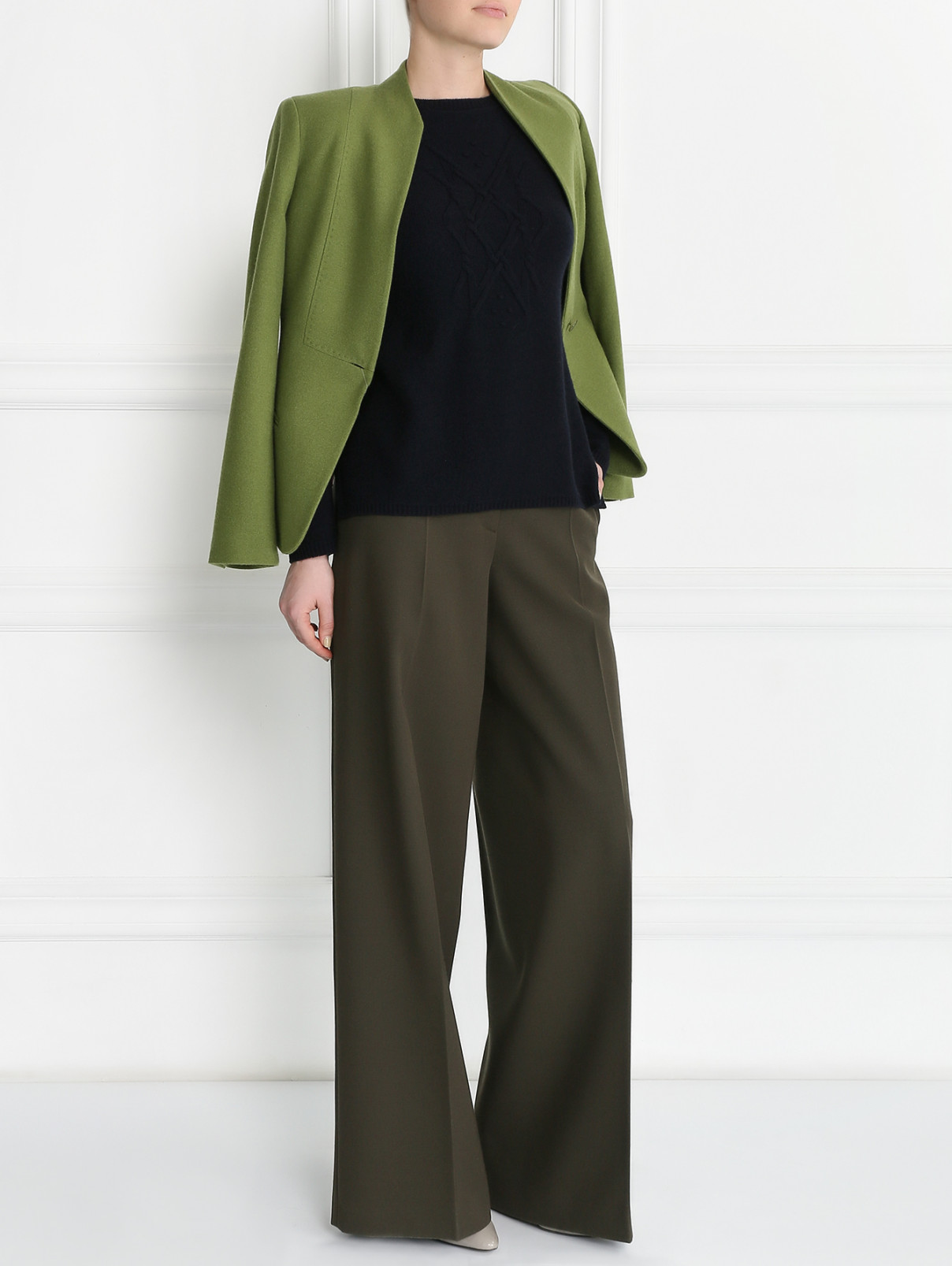 Завышенные брюки из шерсти Jil Sander  –  Модель Общий вид  – Цвет:  Зеленый