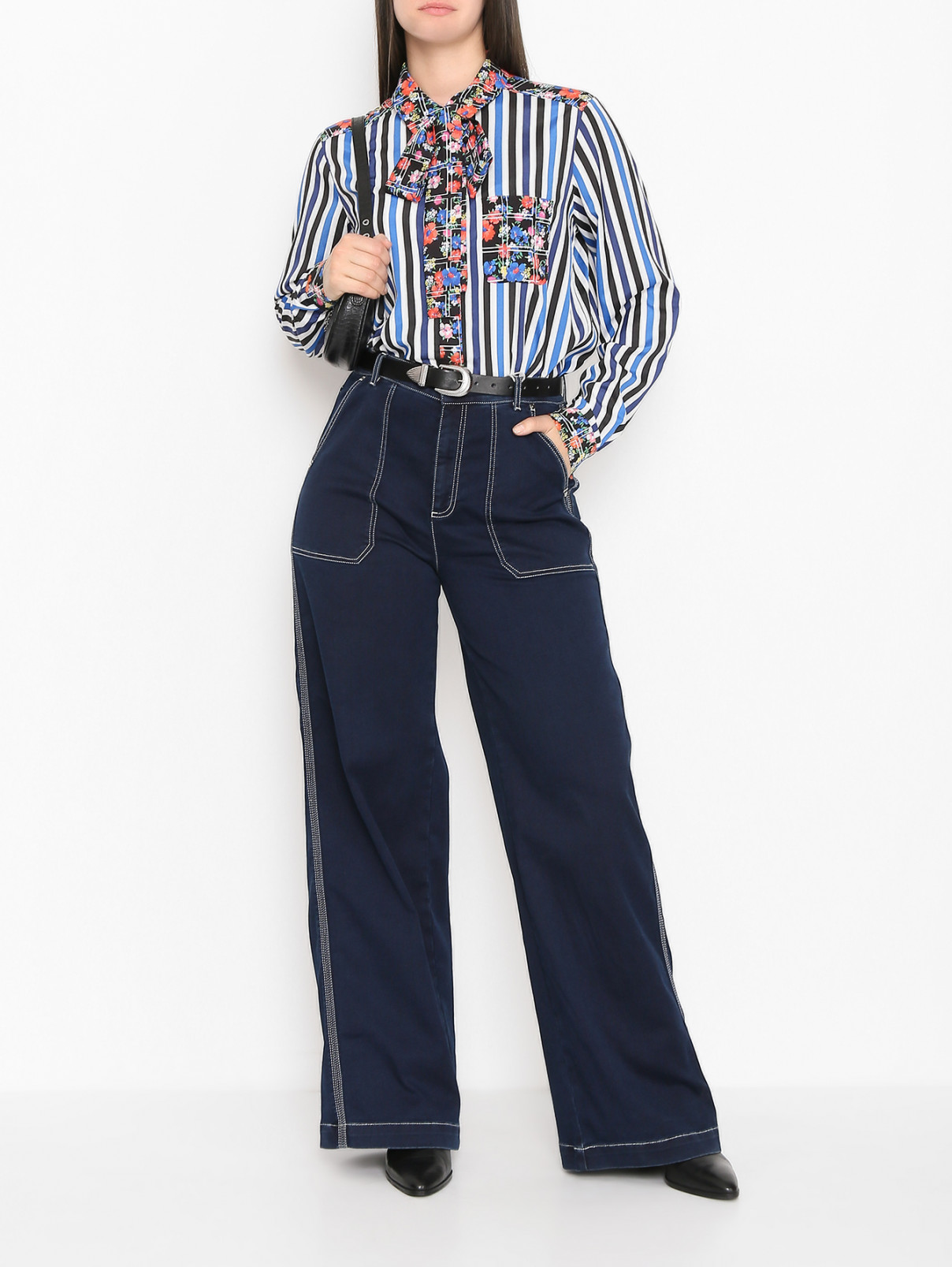 Блуза в полоску с цветочным узором Persona by Marina Rinaldi  –  МодельОбщийВид  – Цвет:  Узор