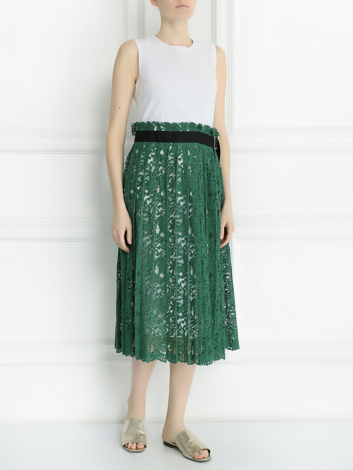 Платье из хлопка с кружевной юбкой Erika Cavallini  –  Модель Общий вид  – Цвет:  Белый
