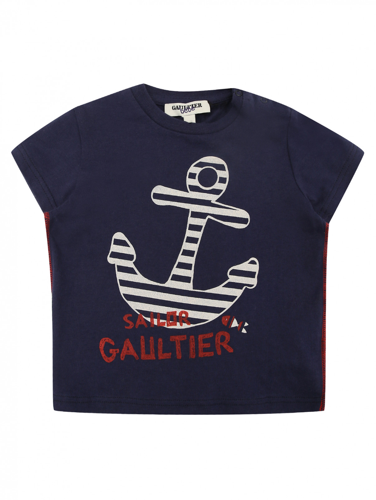 Футболка хлопковая с принтом Junior Gaultier  –  Общий вид  – Цвет:  Синий