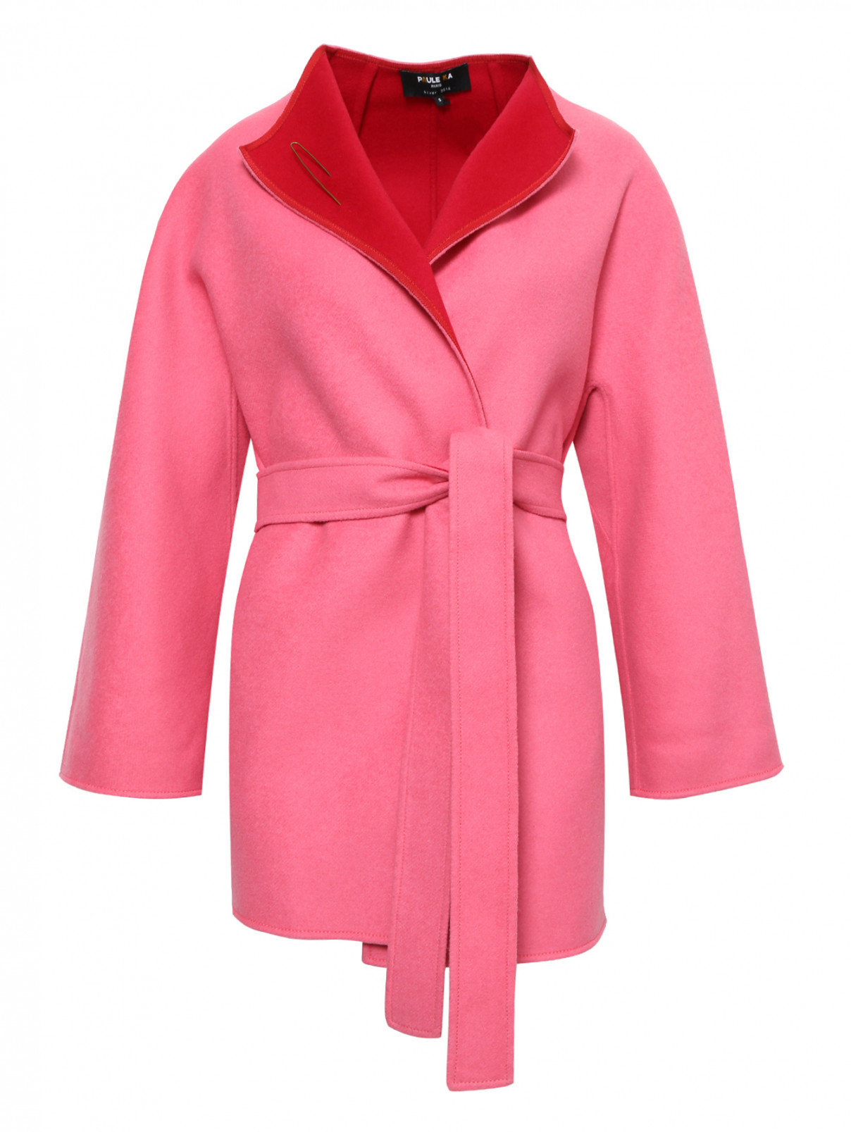 Пальто из шерсти на поясе Paule Ka  –  Общий вид  – Цвет:  Розовый