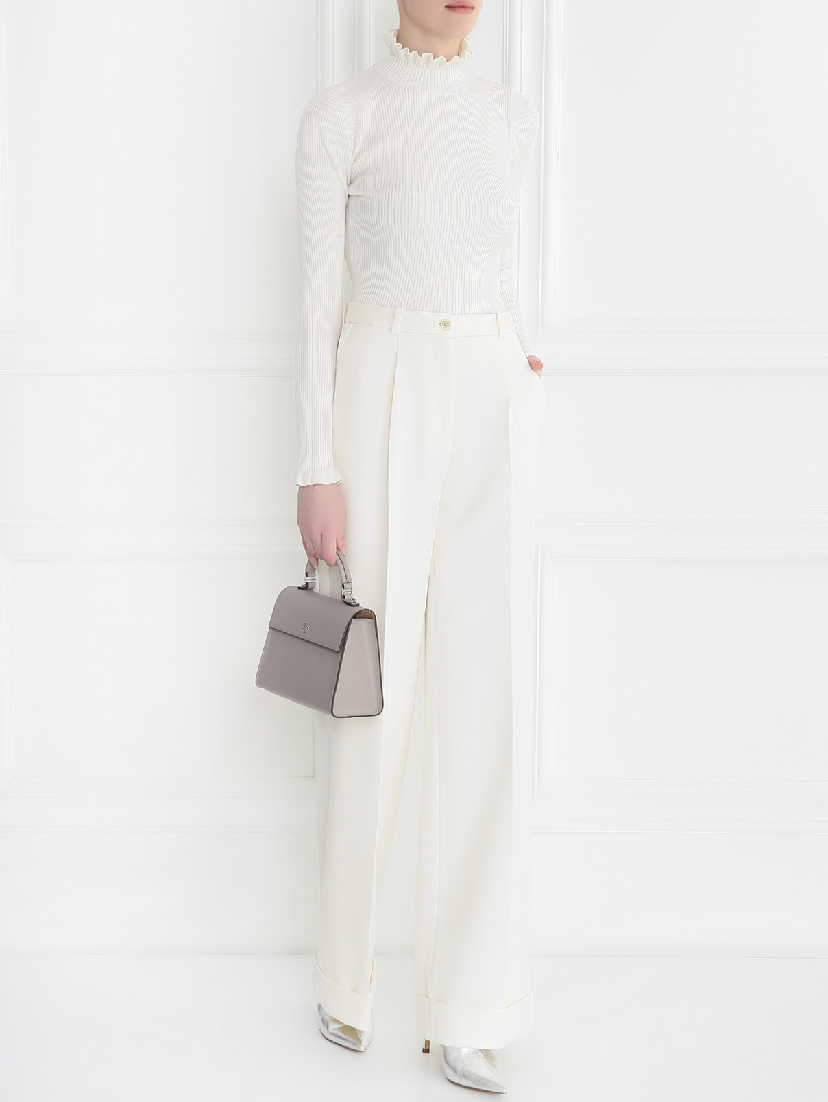 Широкие брюки прямого кроя с лампасами Ermanno Scervino  –  Модель Общий вид  – Цвет:  Белый