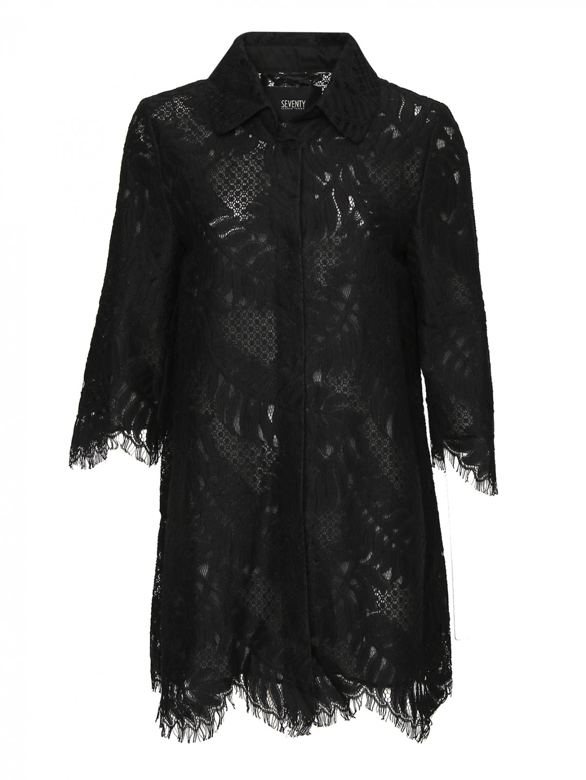 Пальто из кружева с бахромой Seventy  –  Общий вид  – Цвет:  Черный