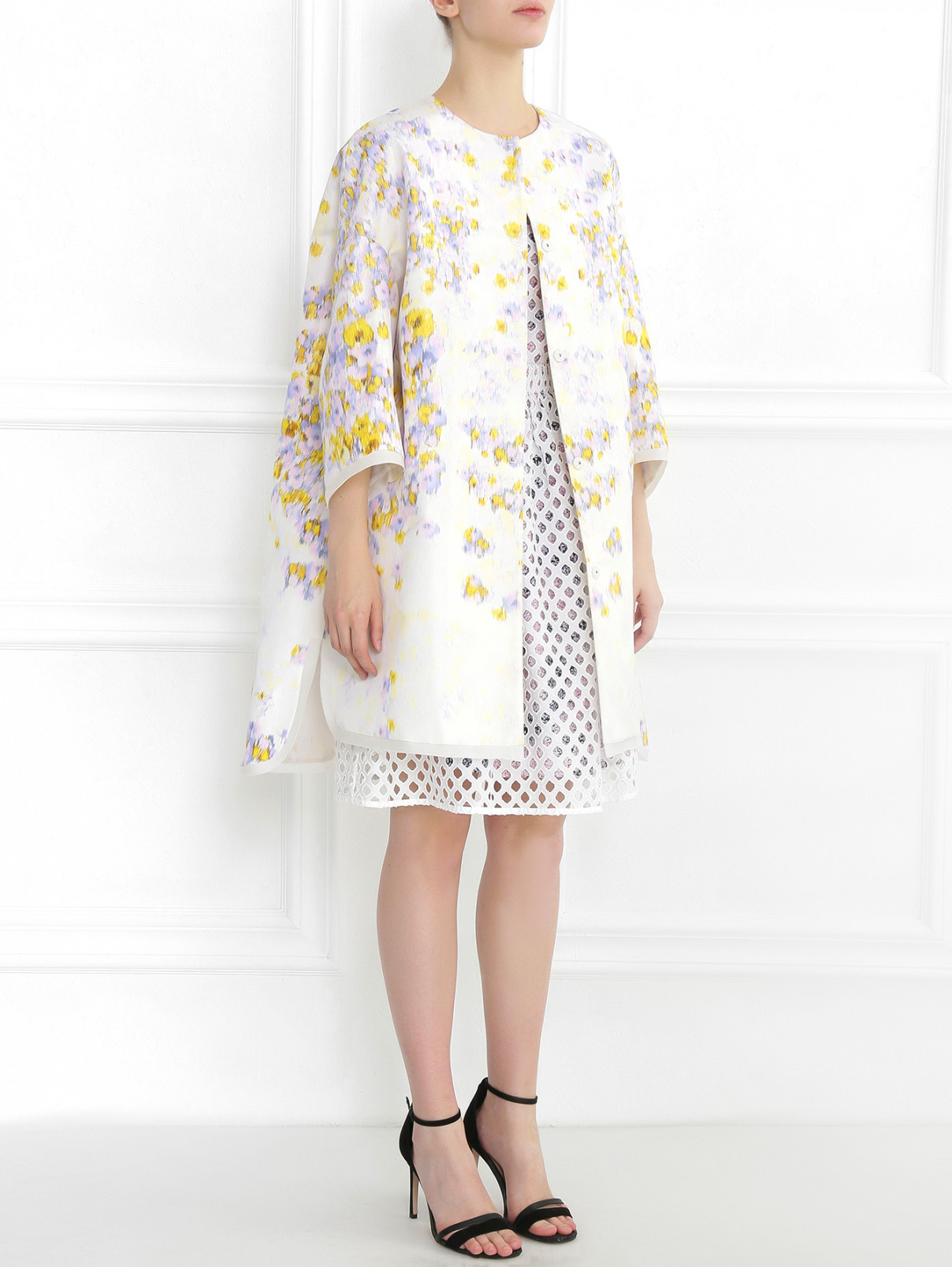 Легкое однобортное пальто с цветочным узором Giambattista Valli  –  Модель Общий вид  – Цвет:  Узор