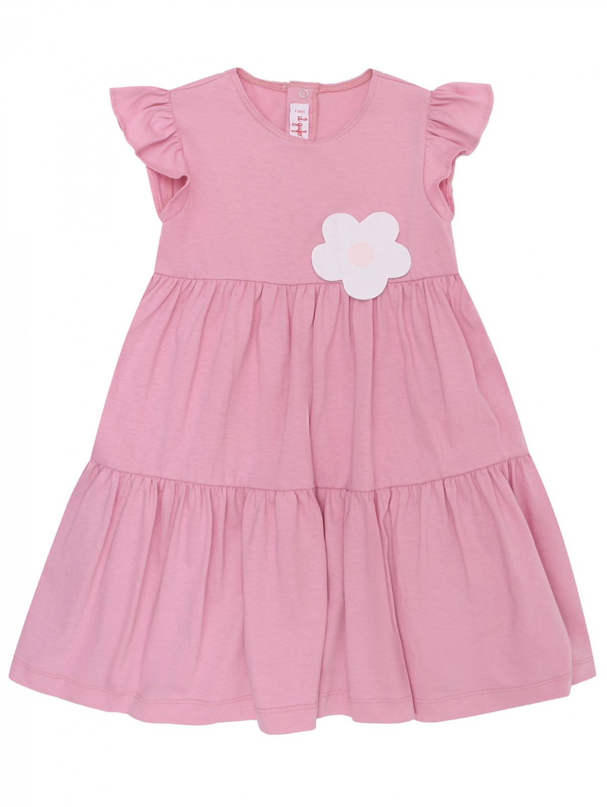 Платье из хлопка с аппликацией Il Gufo  –  Общий вид  – Цвет:  Розовый