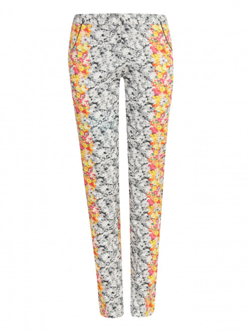 Узкие брюки из хлопка с  цветочным узором и контрастной отделкой - Общий вид