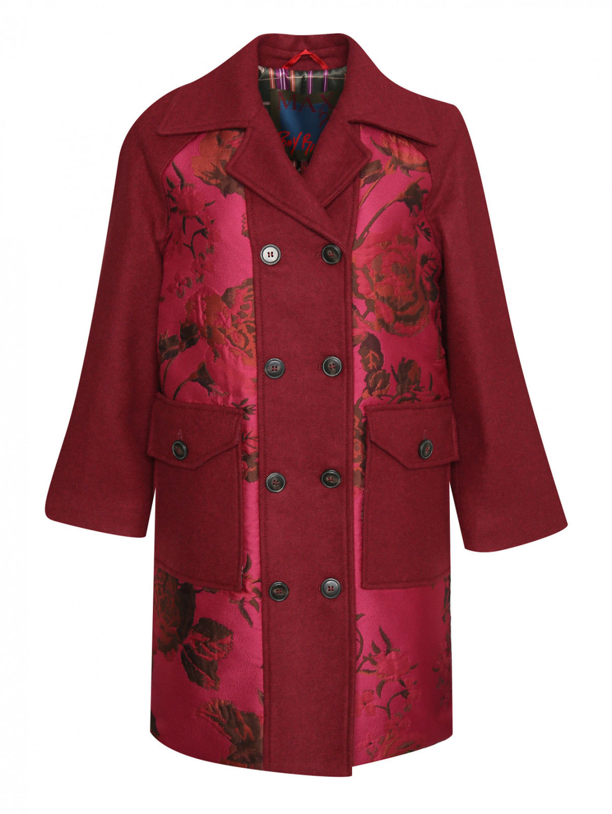 Комбинированное пальто с узором Max&Co  –  Общий вид  – Цвет:  Красный