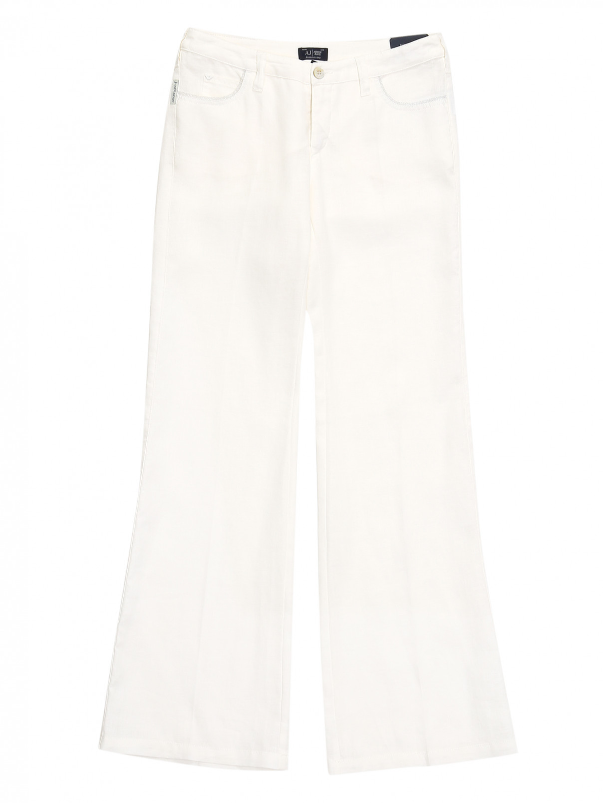Льняные брюки-трубы с отделкой на карманах Armani Jeans  –  Общий вид  – Цвет:  Белый